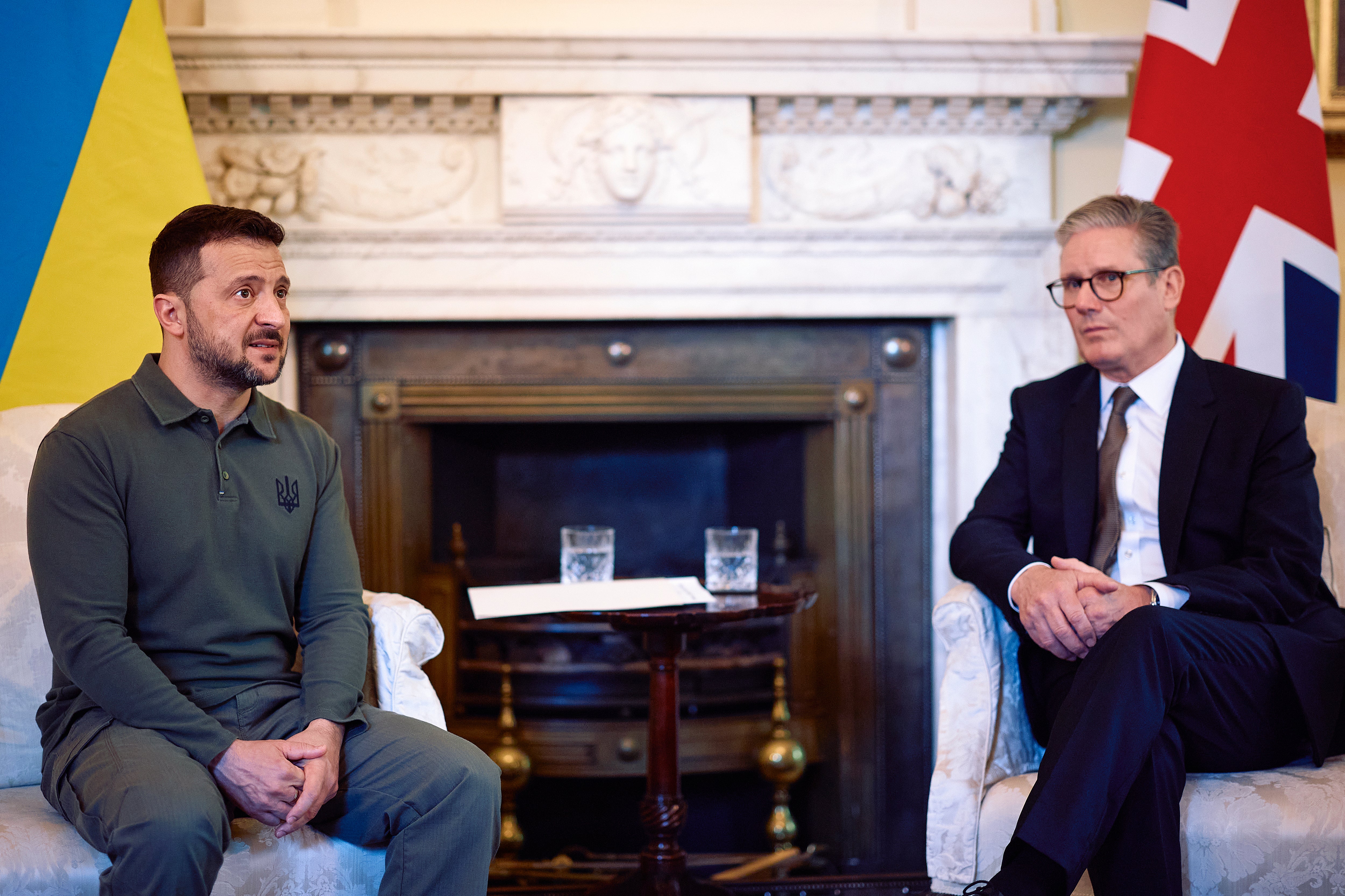 Prime Minister Sir Keir Starmer with Ukrainian President Volodymyr Zelensky during their bilateral meeting at 10 Downing Street, London