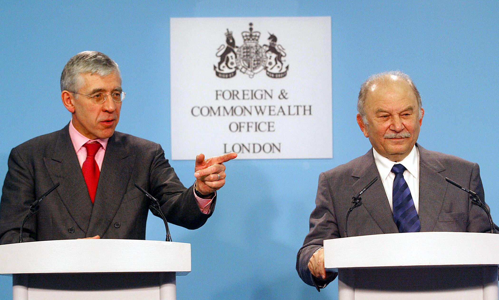 Straw, then foreign secretary, meeting with Cypriot foreign minister Georgios Iacovou in 2003