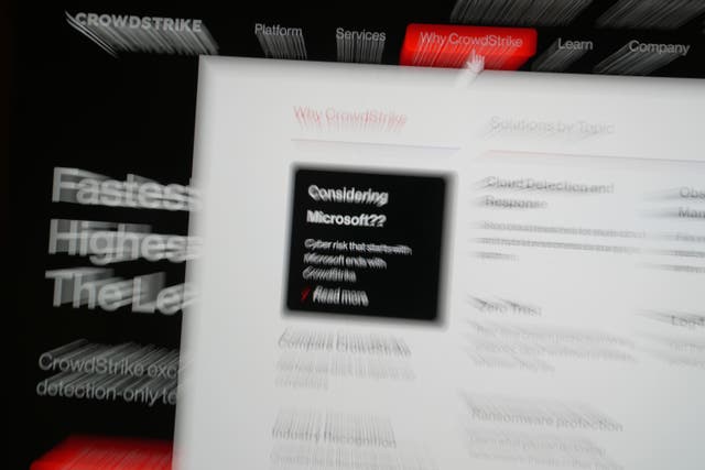 Cybersecurity firm CrowdStrike is ‘actively working’ to fix the flaw in a software update that sparked the outage that knocked businesses and institutions around the globe offline (PA)