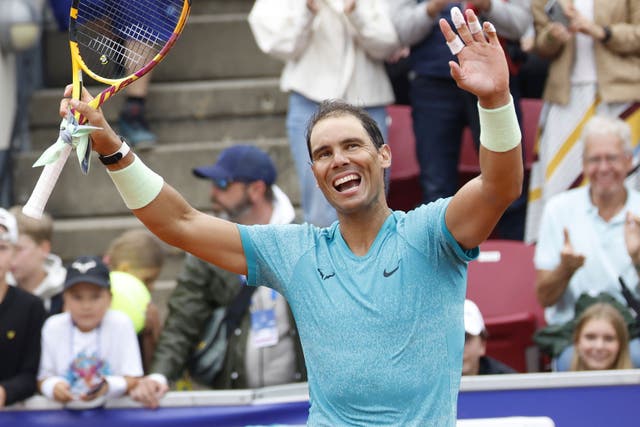 Rafael Nadal celebrates at the Nordea Open (Adam Ihse/TT News Agency via AP/PA)