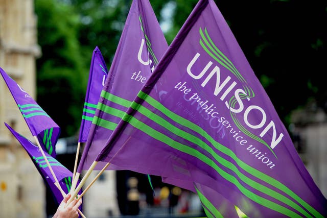 Unison will also be balloting 38,000 staff working in schools, early years and family centres next week (PA)