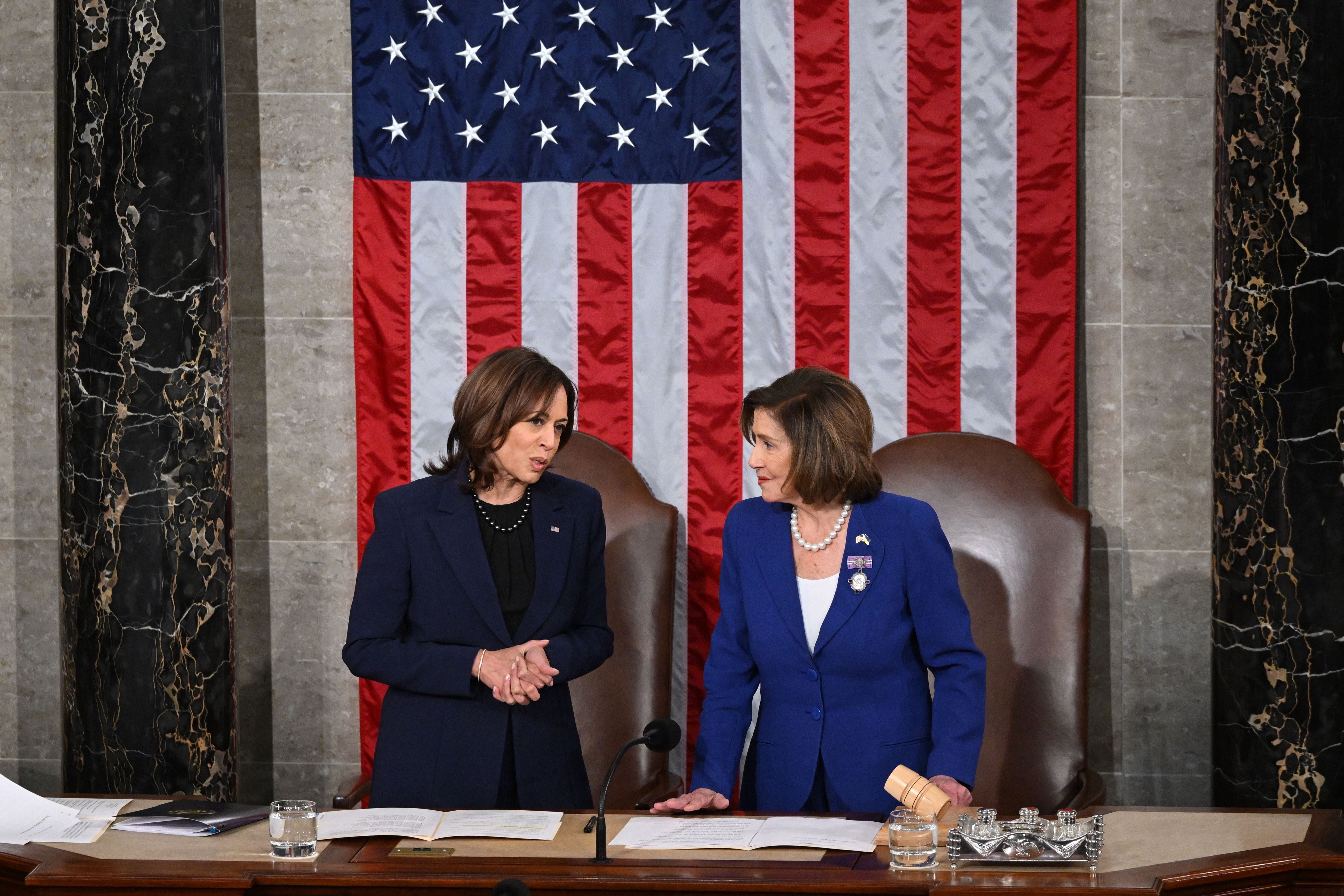 Nancy Pelosi (right) reportedly argued for an open convention to help strengthen Kamala Harris as the Democratic candidate if Joe Biden leaves the race