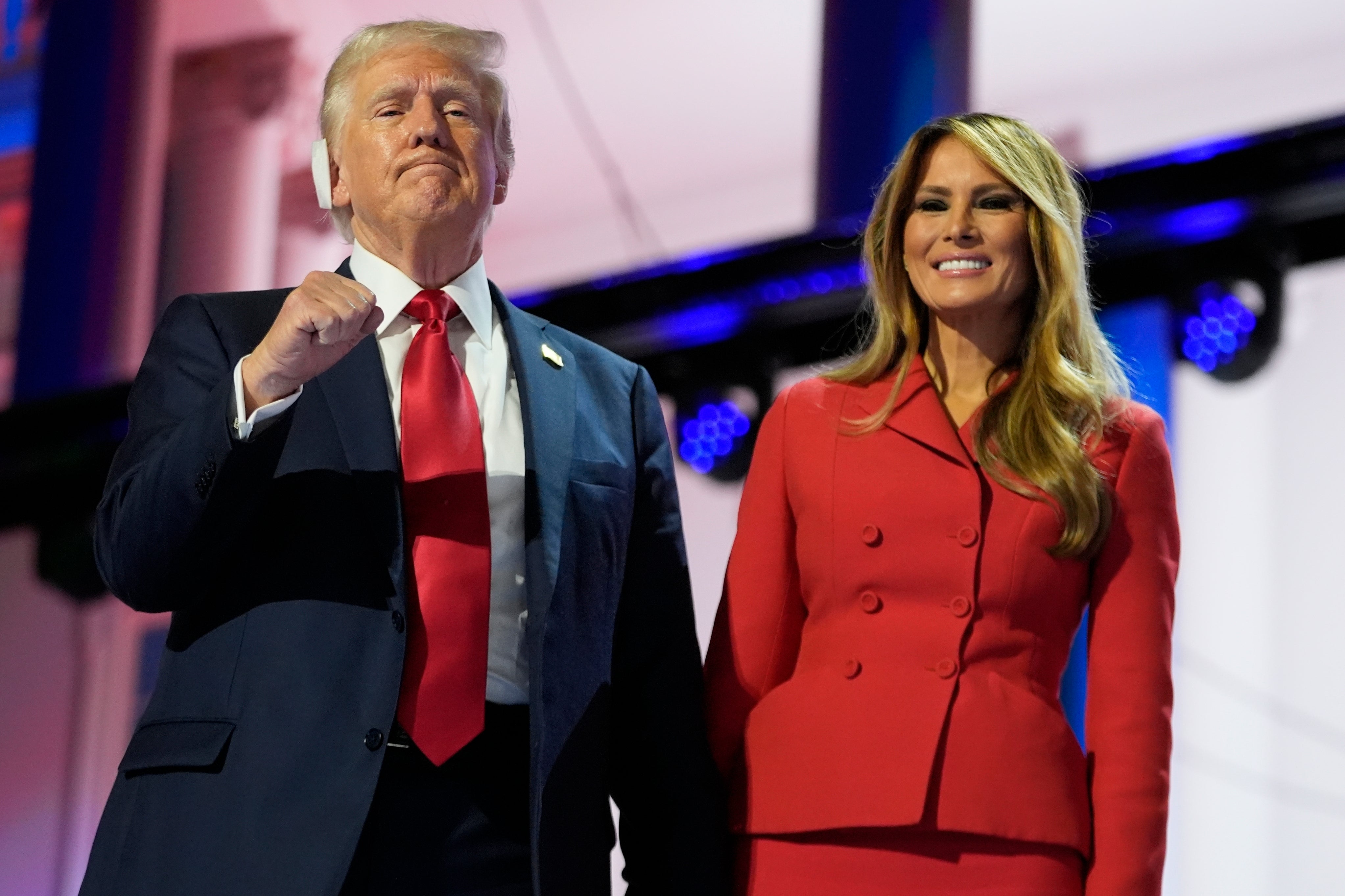 Former President Donald Trump and Melania Trump during the final day of the Republican National Convention