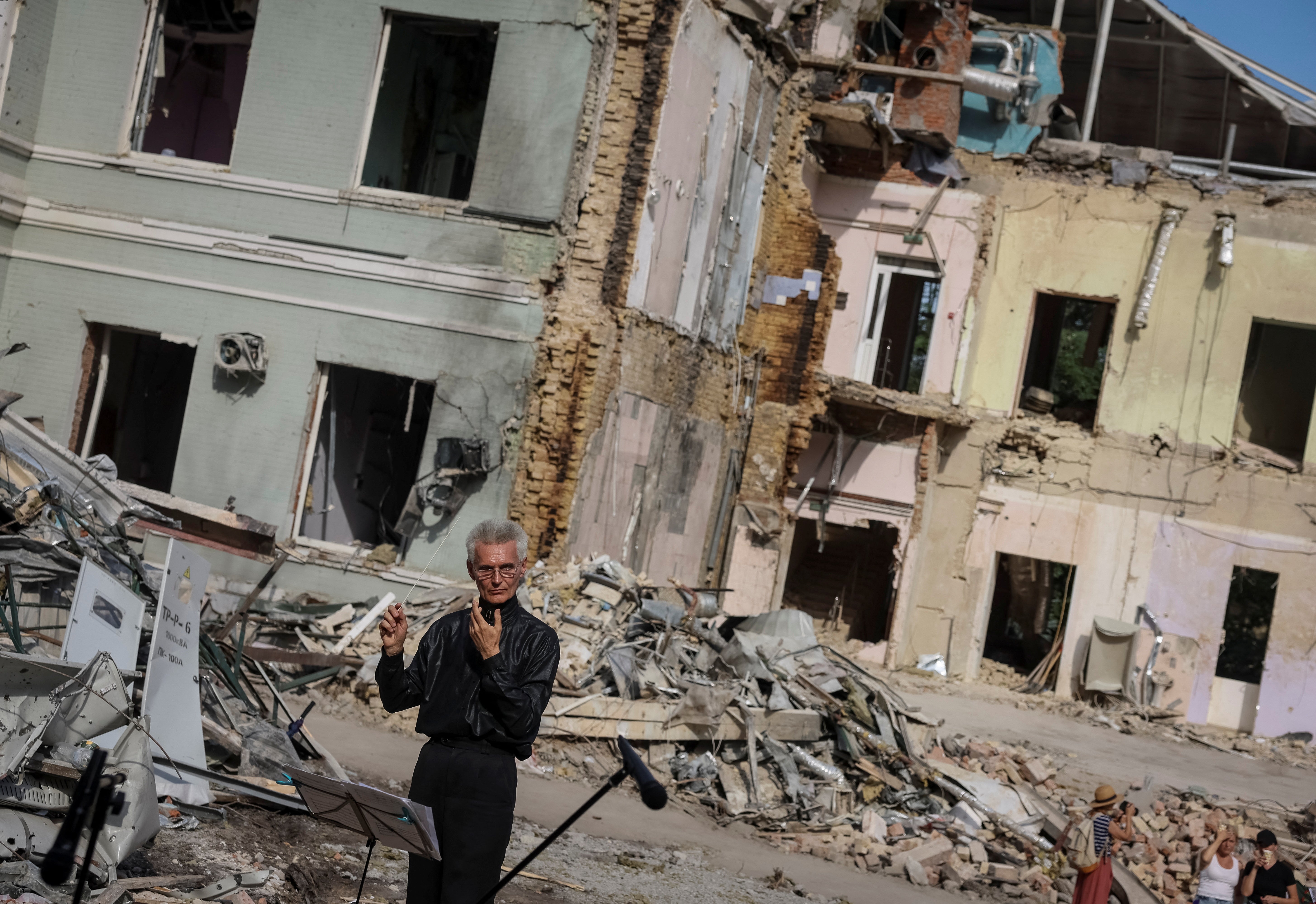Kyiv Classic Orchestra performs "Requiem for the Dead" at the ruins of Okhmatdyt Children's Hospital that was recently hit by a Russian missile in Kyiv