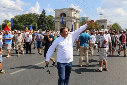 Andrei Nastase out on the street during a protest about Moldova’s future