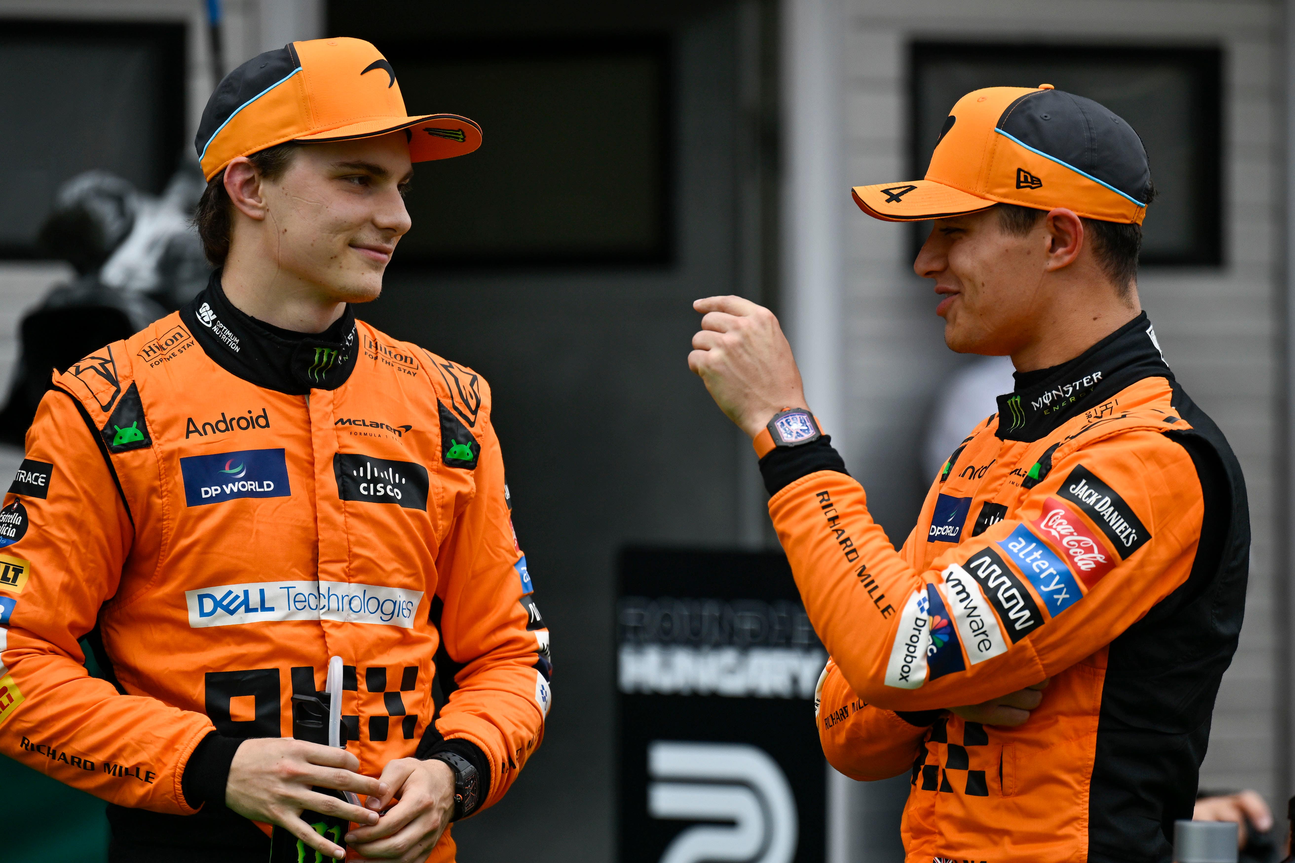 Lando Norris (right) moved aside for Oscar Piastri to win (Denes Erdos/AP)