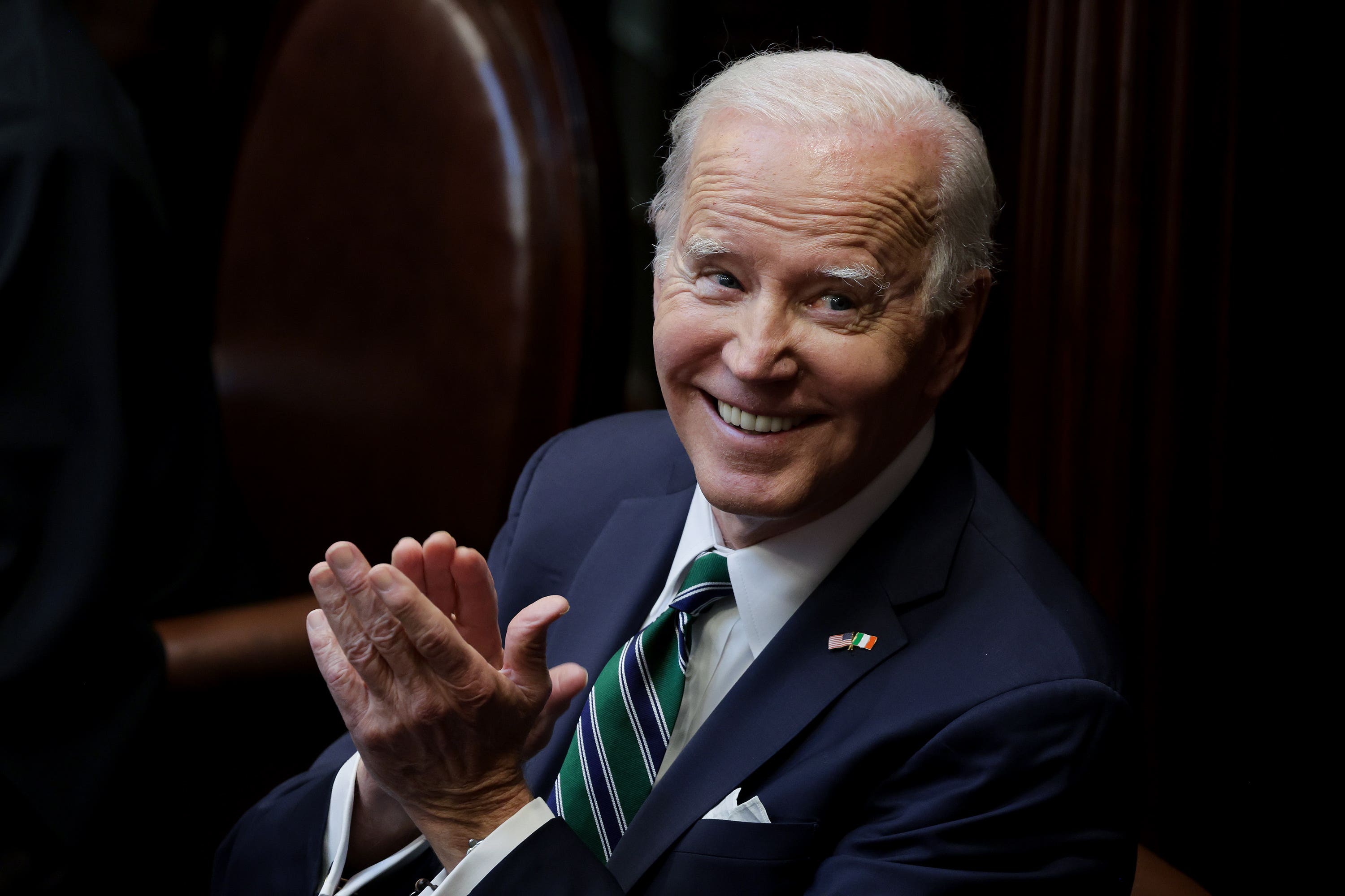 US President Joe Biden addressing the Oireachtas Eireann, the national parliament of Ireland, at Leinster House in Dublin (Government of Ireland/PA)