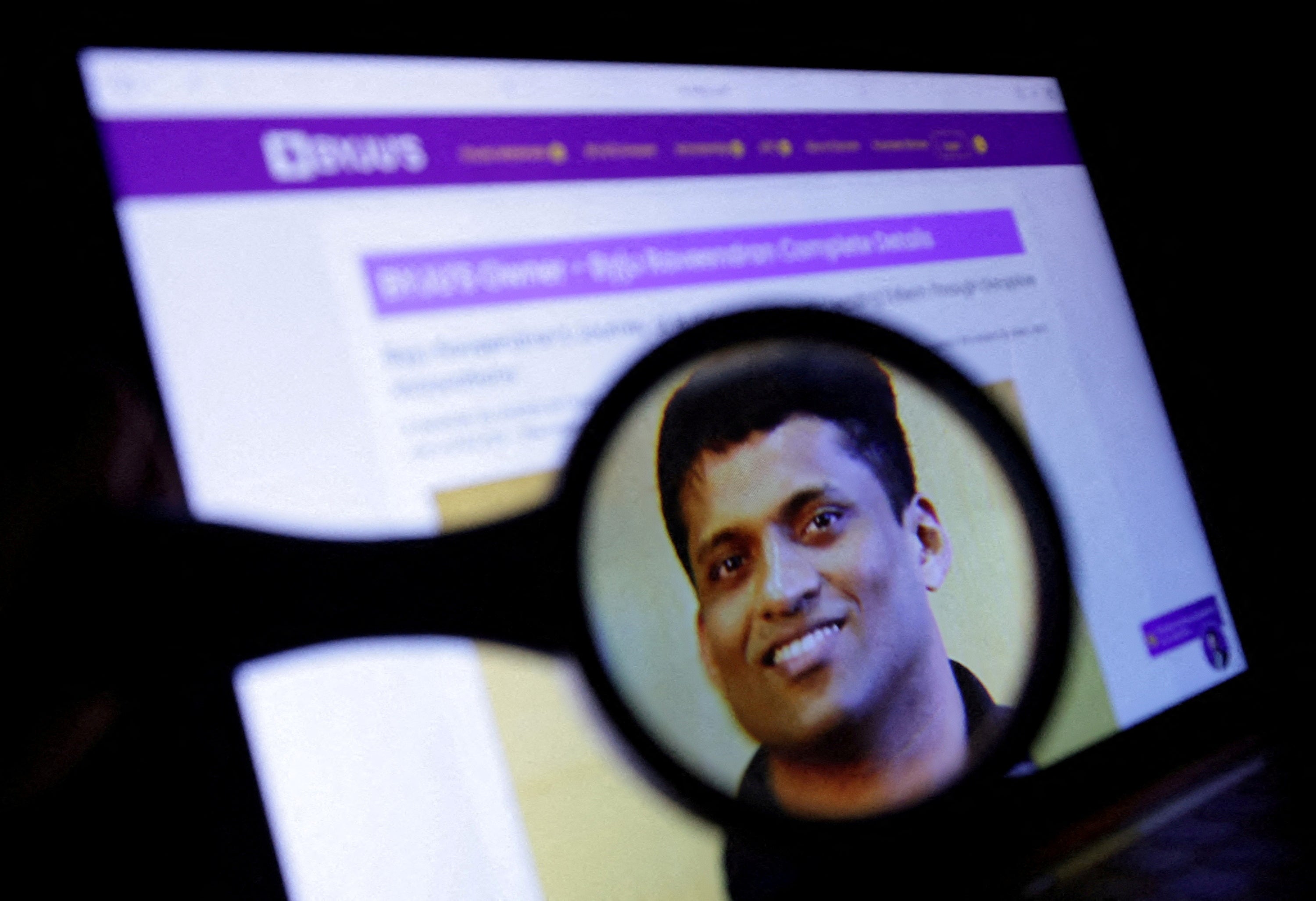 <p>Illustration shows Byju's owner Byju Raveendran’s photo on the company’s website</p>