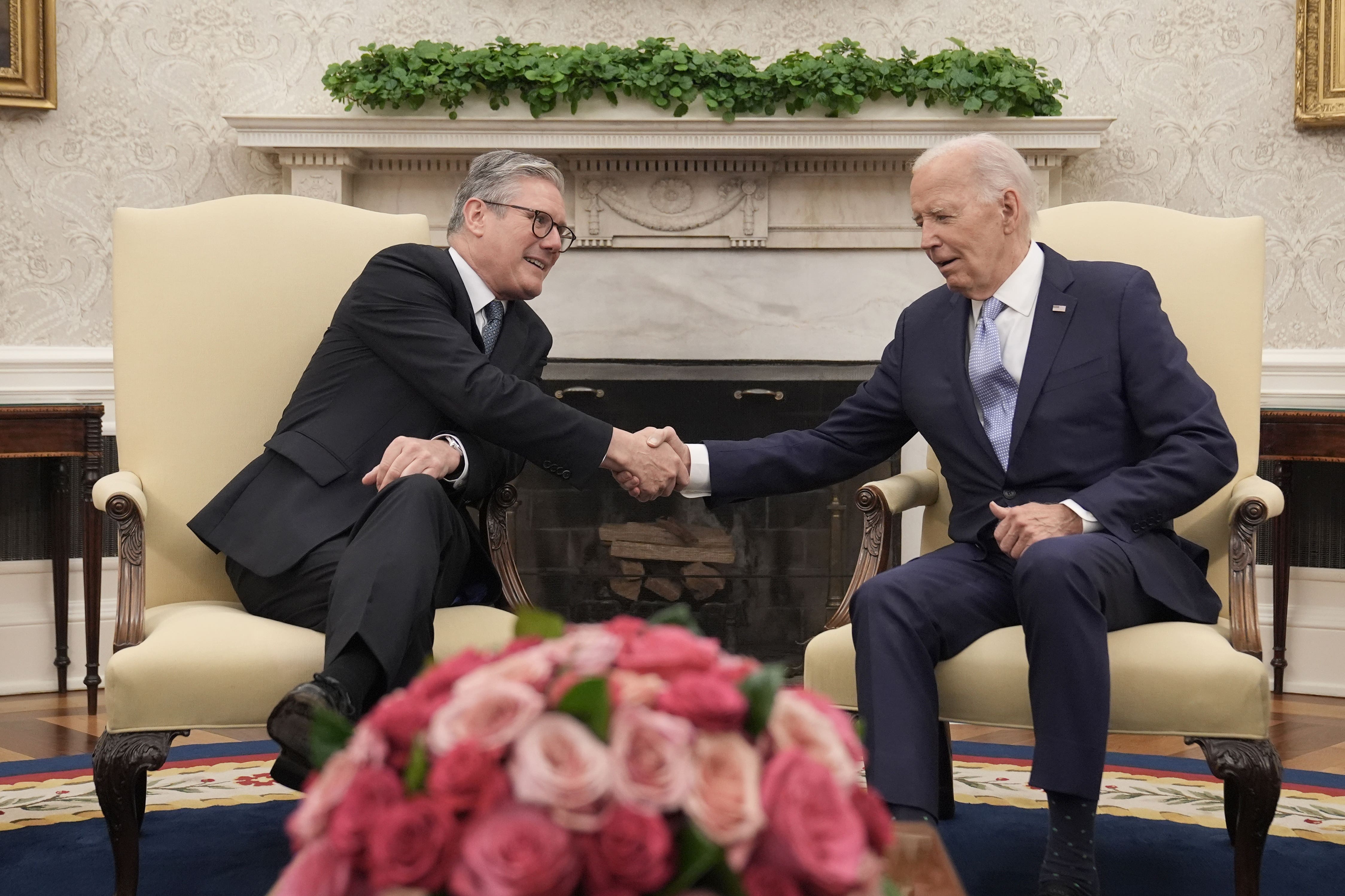 Prime Minister Sir Keir Starmer and US President Joe Biden at the White House in Washington DC, during his visit to the US to attend the Nato 75th anniversary summit (Stefan Rousseau/PA)