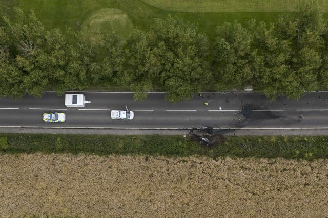 The scene on the A61 in Wakefield, following a collision between a car and a motorcycle on Sunday afternoon in which four adults and two children died (Danny Lawson/PA)