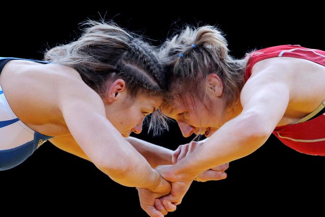 Olga Butkevych (left) was the last British wrestler to compete in the Olympics in 2012 (Anthony Devlin/PA)
