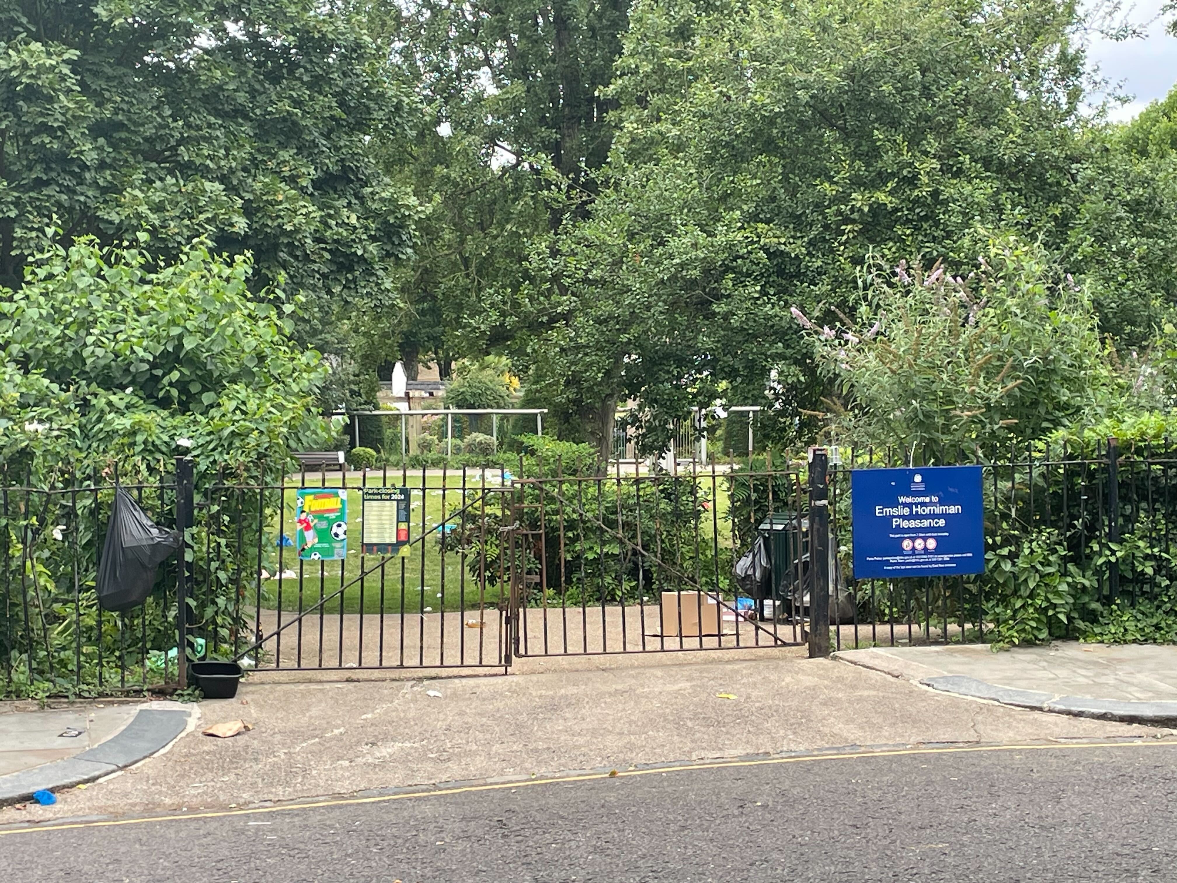 Rubbish leftover from the “Lime Park” event can be seen strewn across the Emslie Horniman Pleasance