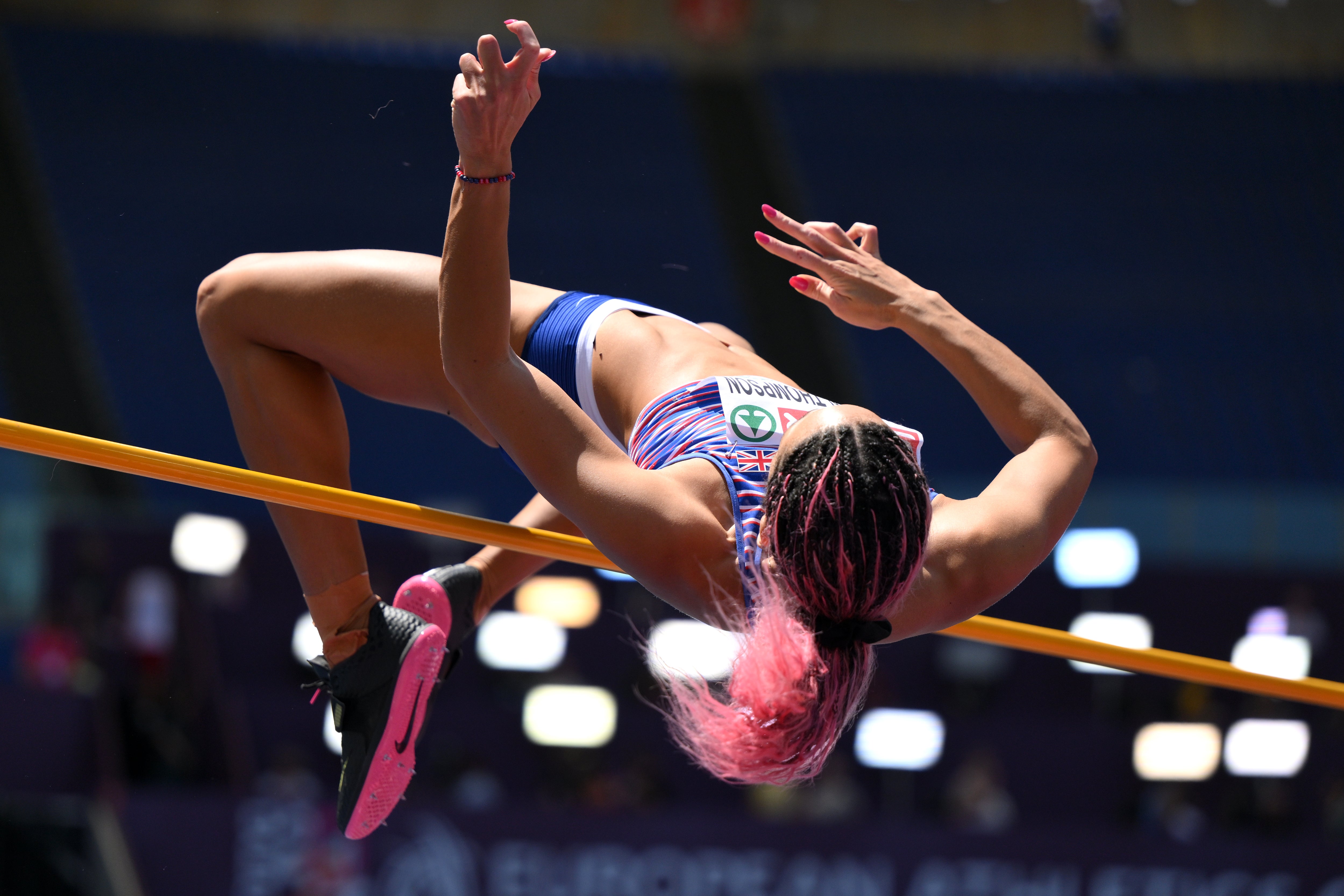 Katarina Johnson-Thompson clears the high jump bar in Rome in June