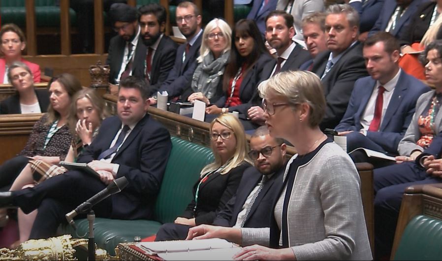 Yvette Cooper addressing the House of Commons on Monday about the Rwanda plan