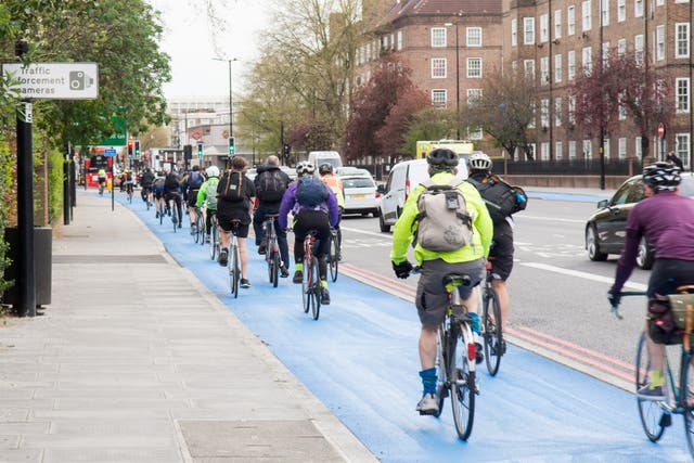 <p>Cyclists on the Superhighway in London </p>