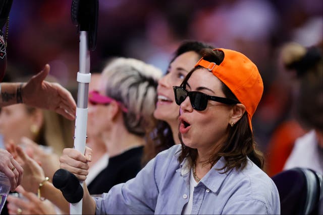 <p> Aubrey Plaza looks on during the 2024 WNBA All Star Game between Team USA and Team WNBA at Footprint Center on July 20, 2024 in Phoenix, Arizona.  </p>