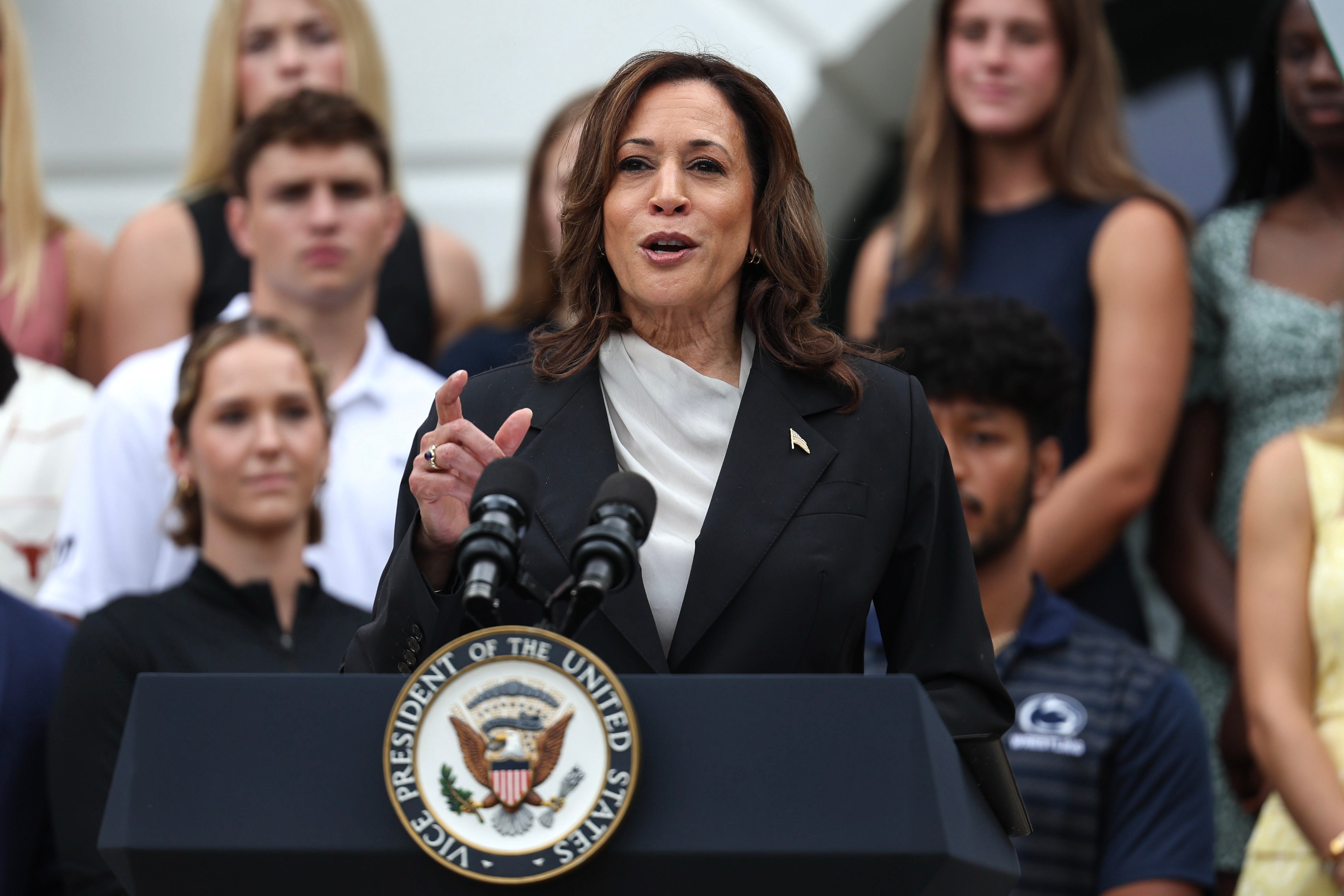 Kamala Harris speaks at the White House on July 22, a day after announcing her candidacy for the presidential election. Republican lawyers appear ready to slow Democrats' momentum by threatening her campaign coffers.