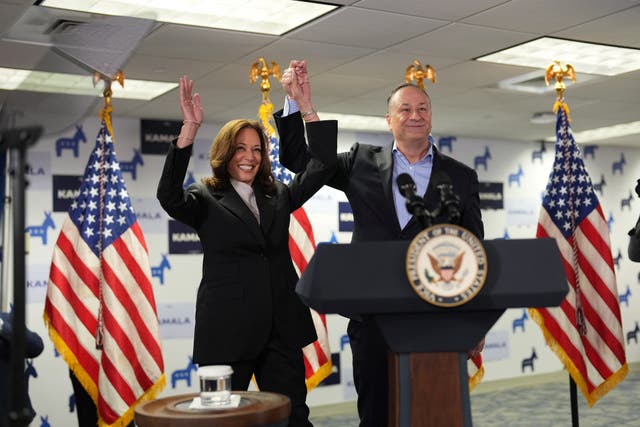 <p>Vice president Kamala Harris and her husband Doug at a campaign event in Delaware </p>