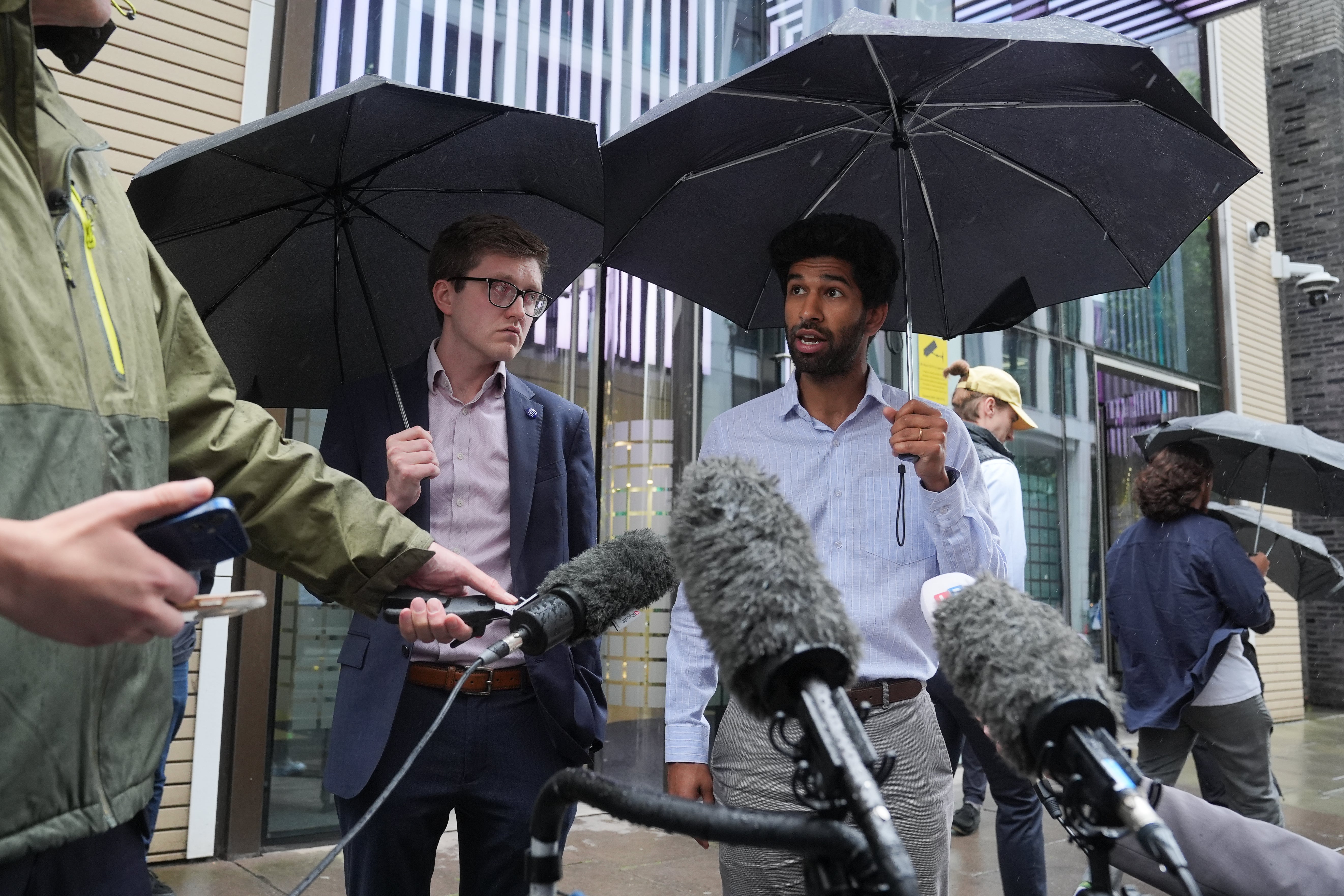 Dr Robert Laurenson, left, and Dr Vivek Trivedi, co-chairmen of the BMA’s junior doctors committee, spoke to the media after a meeting with the Health Secretary on July 9