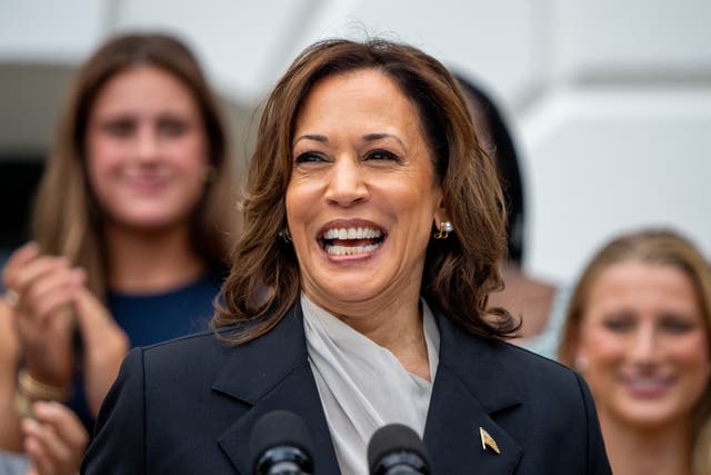 <p>Vice president Kamala Harris speaks during an NCAA championship team celebration on the South Lawn of the White House on July 22  in Washington, DC. Gen Z has declared her the “brat” of this election cycle  </p>