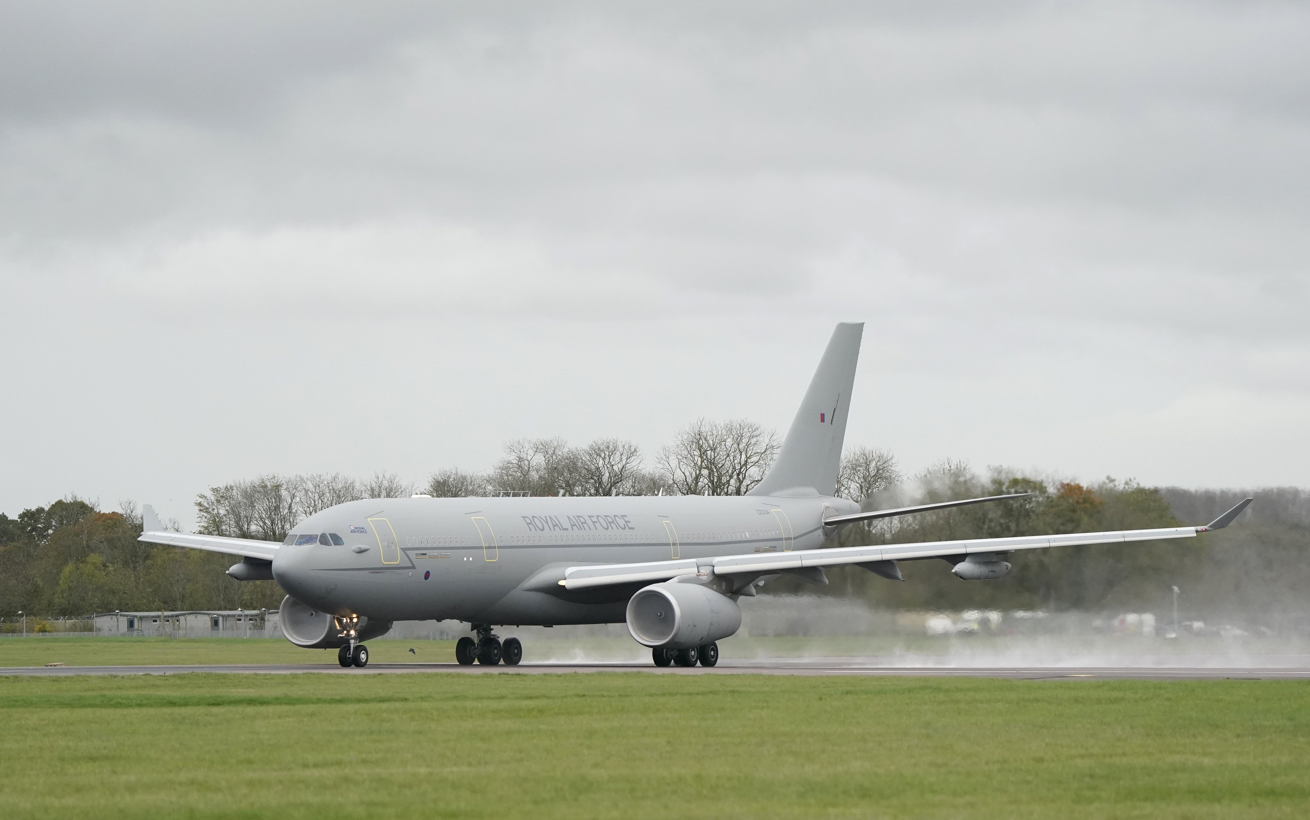 A Voyager aircraft made the first flight in the UK using 100% sustainable aviation fuel when it took off from RAF Brize Norton in November 2022 (Andrew Matthews/PA)