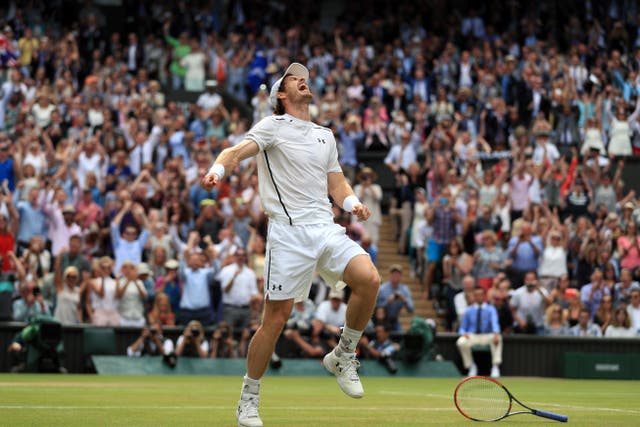 Andy Murray celebrates at match point as he defeats Milos Raonic in the Wimbledon final (Adam Davy/PA)