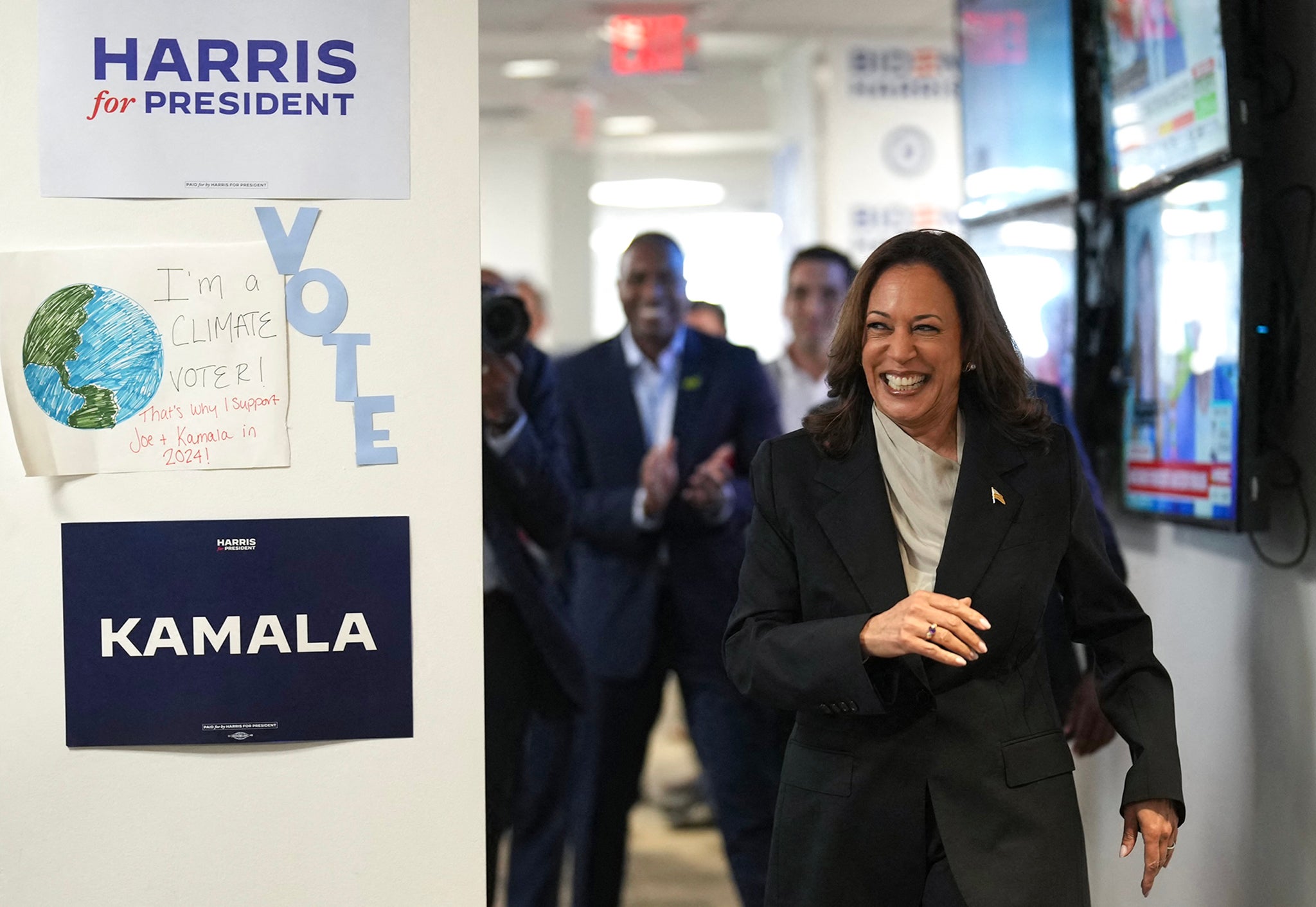 Harris took the podium at a campaign staff meeting in Wilmington, Delaware, on Monday and heard the song