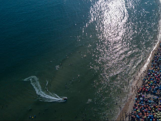 <p>File: Aerial view of people enjoying Recreio dos Bandeirantes beach in Rio de Janeiro, Brazil, taken on 17 March 2024</p>