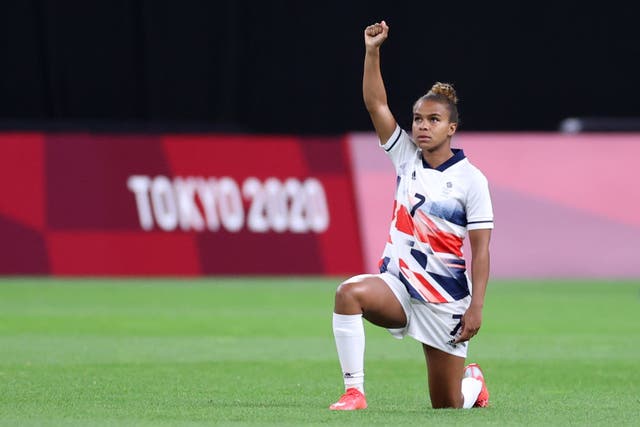 <p>Nikita Parris of Team GB took a knee in support of the  Black Lives Matter movement at the Tokyo Olympic Games</p>