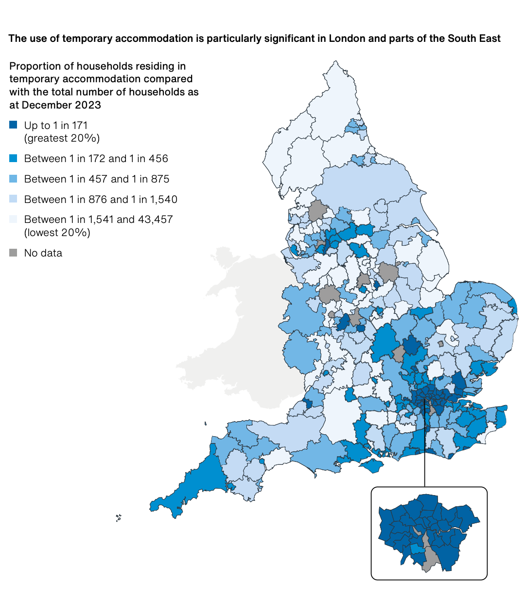 This map from the spending watchdog shows where the use of temporary accommodation is most prevalent in the UK