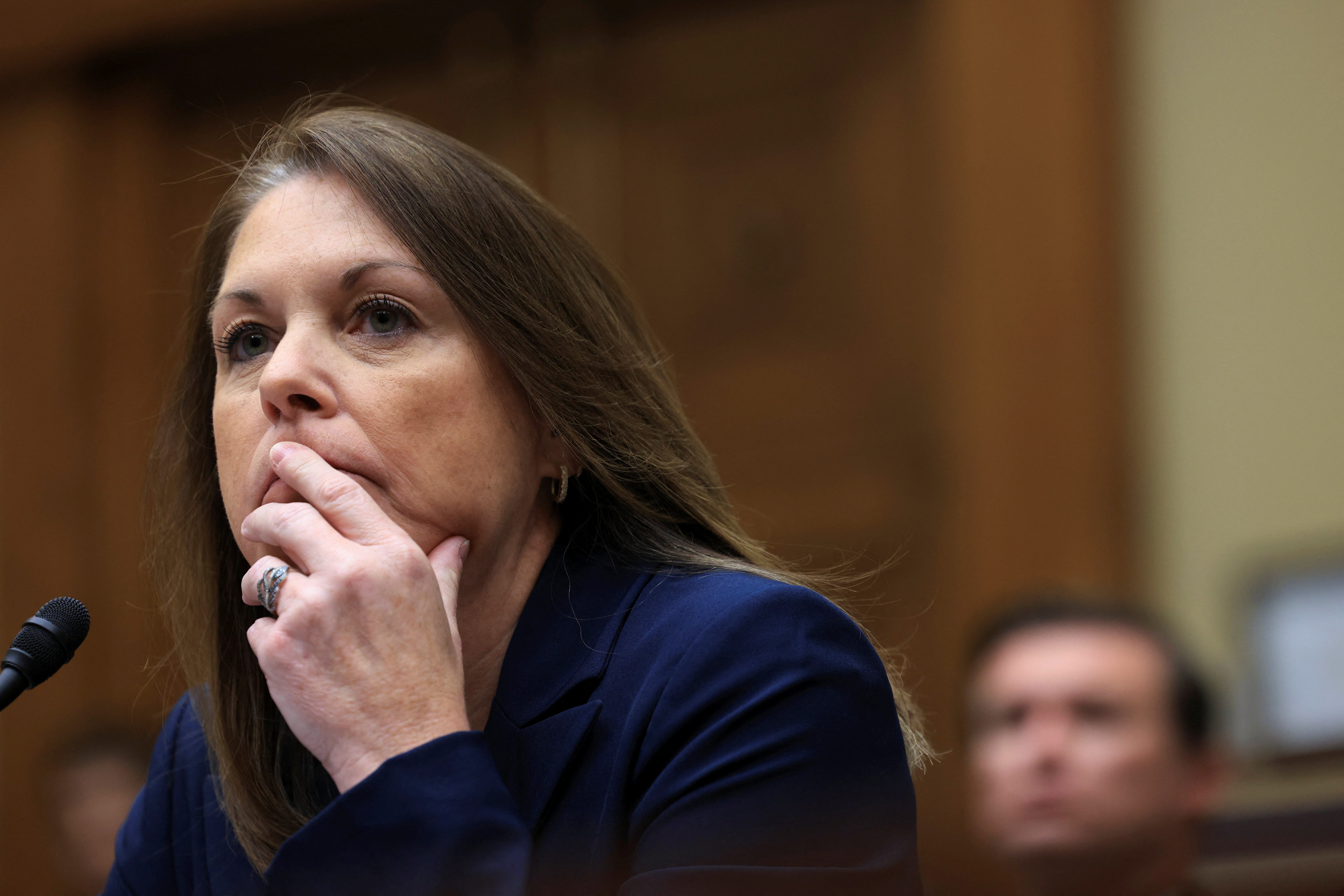 US Secret Service Director Kimberly Cheatle testifies before a House Oversight Committee hearing on July 22. about security failures at campaign rally where Donald Trump was shot. Cheatle resigned one day after the hearing.