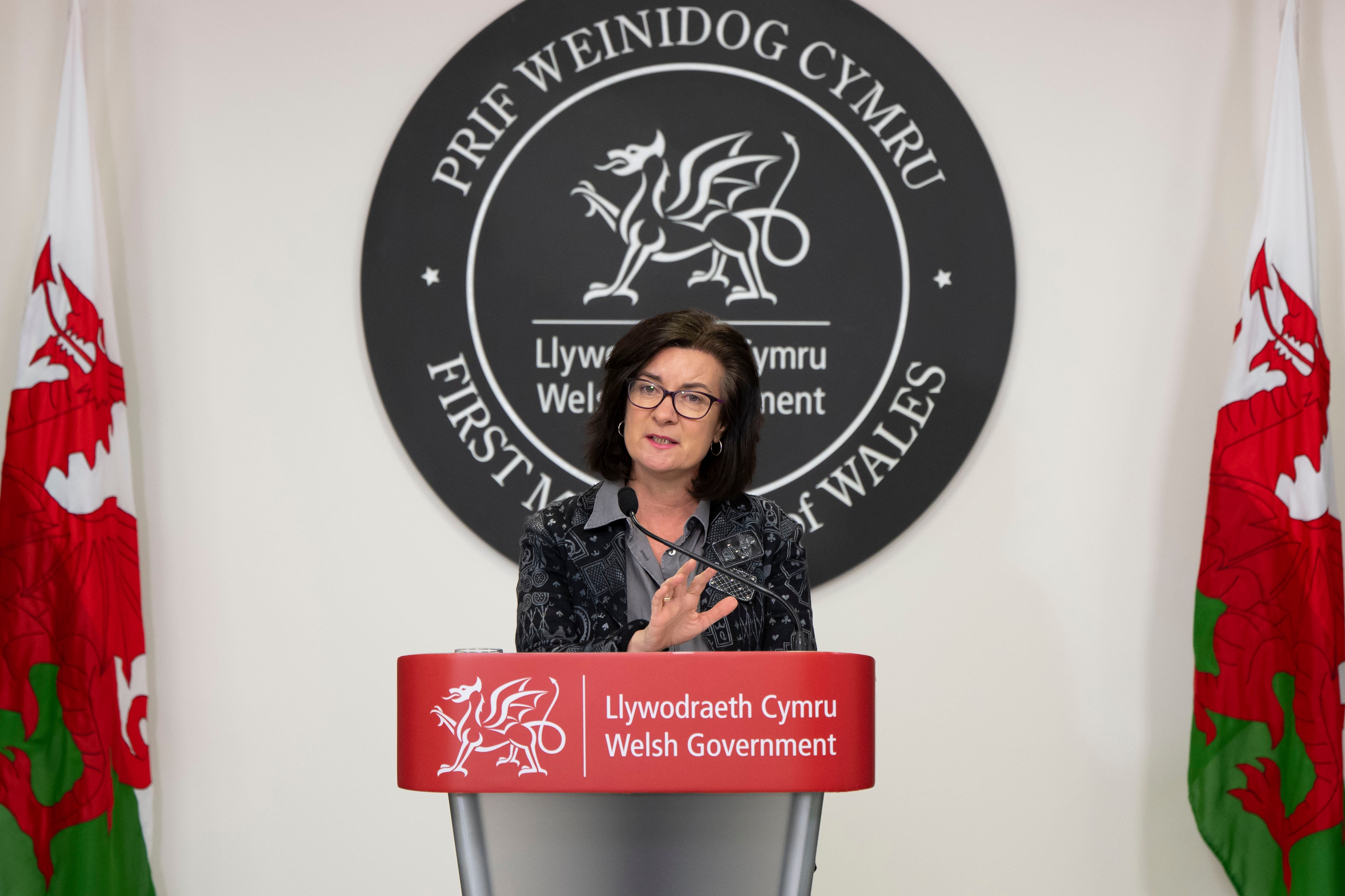 Eluned Morgan speaking at a Welsh government press conference (Welsh government/PA)