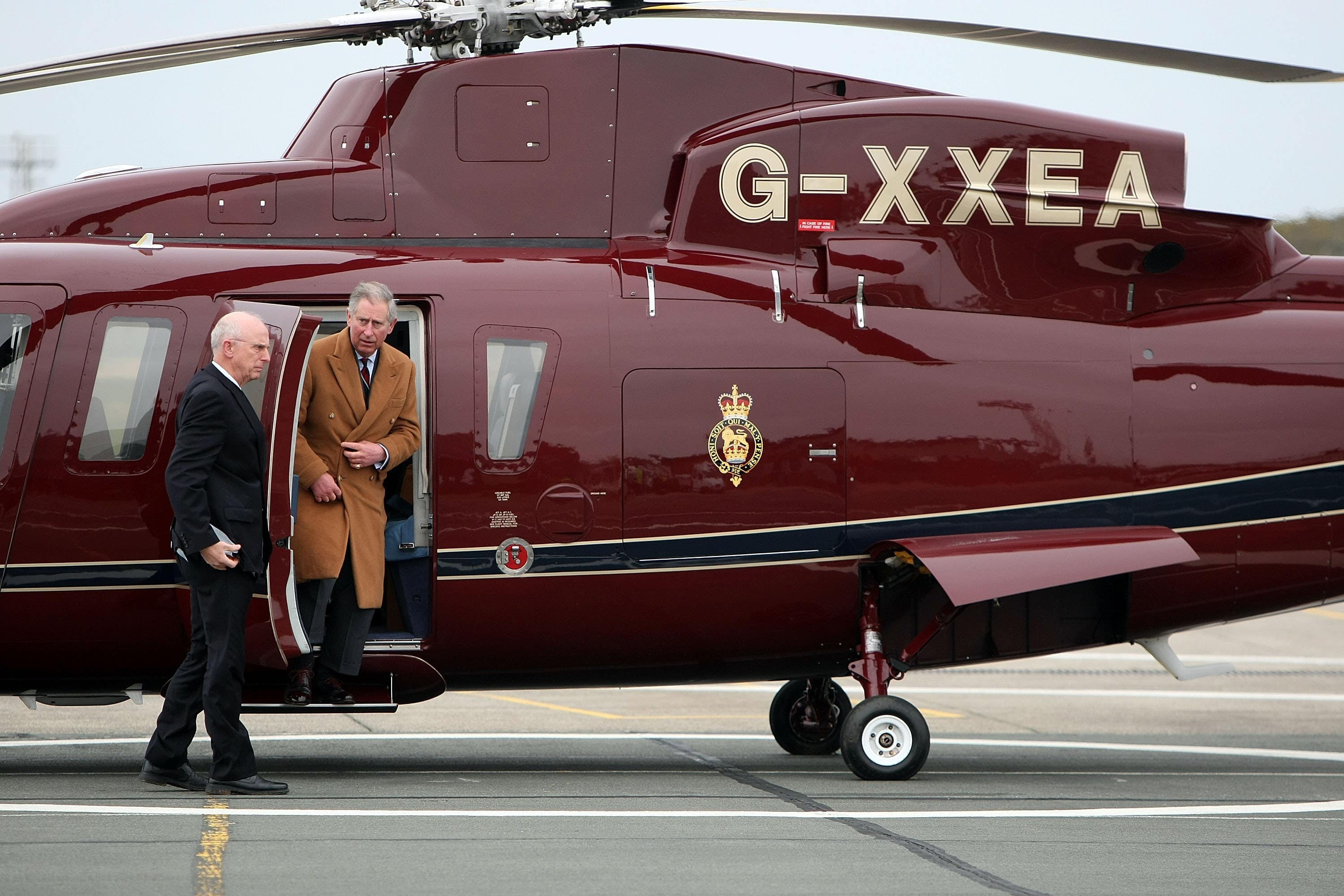 The then-Prince of Wales arrives at RAF Valley on the Queen’s Helicopter Flight in 2009 (Christopher Furlong/PA)