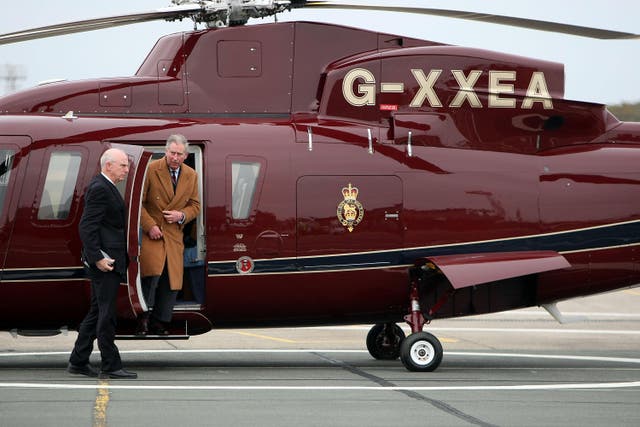 The then-Prince of Wales arrives at RAF Valley on the Queen’s Helicopter Flight in 2009 (Christopher Furlong/PA)