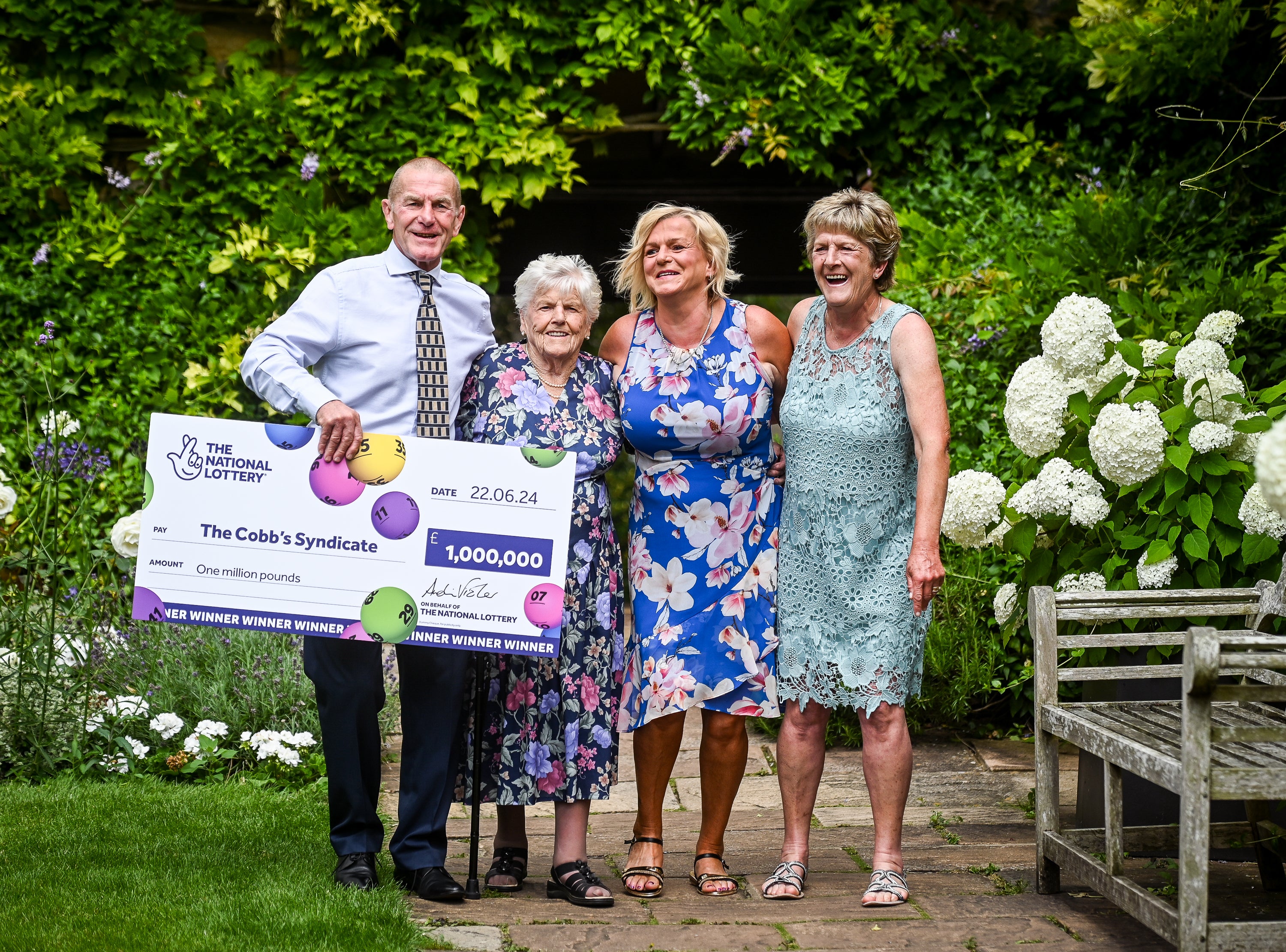 Audrey Cobb, 87, and her three children David Cobb, 67, Carol Nobbs, 55 and 60-year-old Sandra Digby, have each won a share of £1,000,000 after their syndicate’s lottery numbers came in. (National Lottery/ PA)