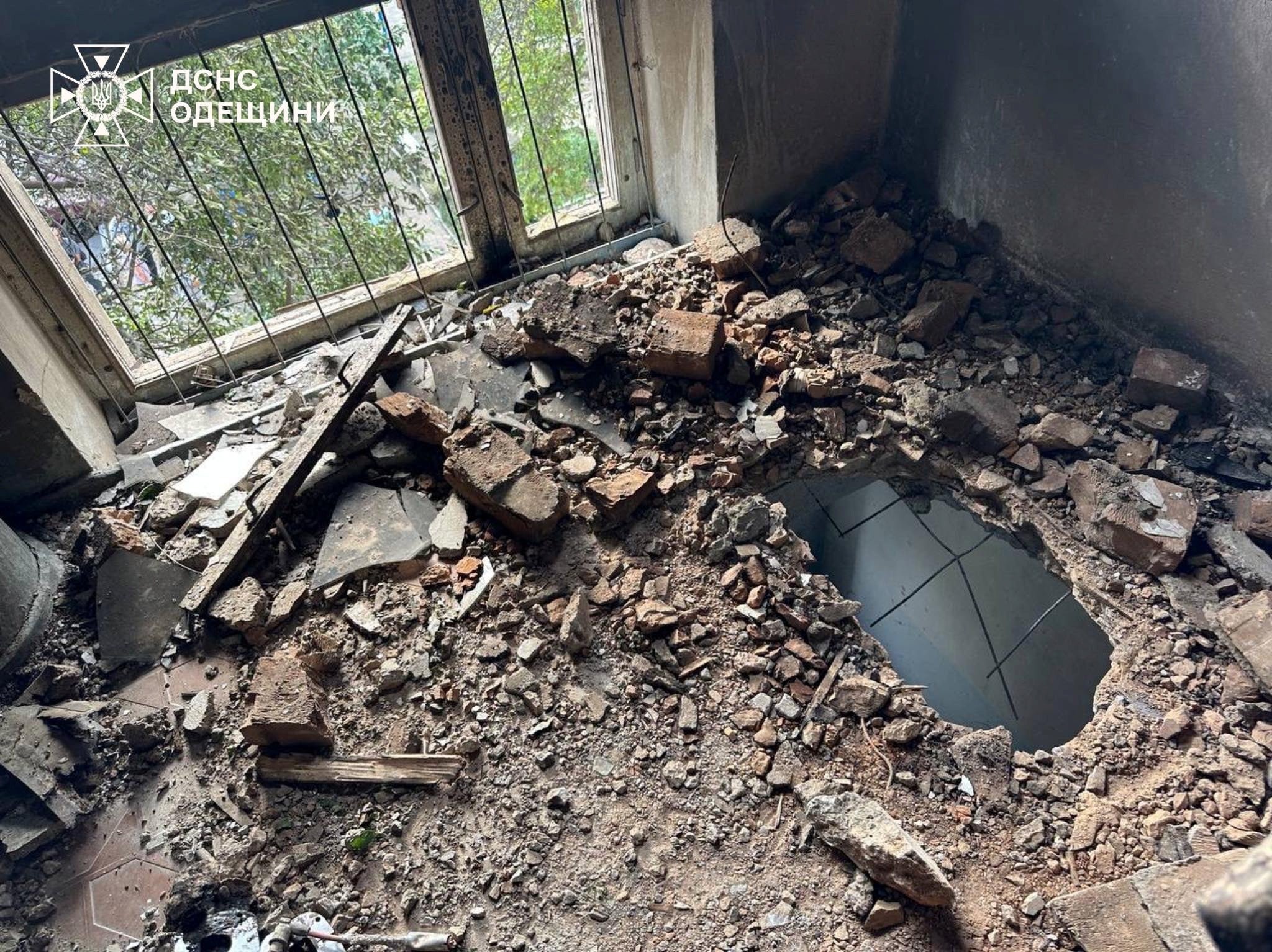 Picture released on 24 July shows the interior of a damaged building in the aftermath of a Russian drone strike, amid Russia's invasion of Ukraine