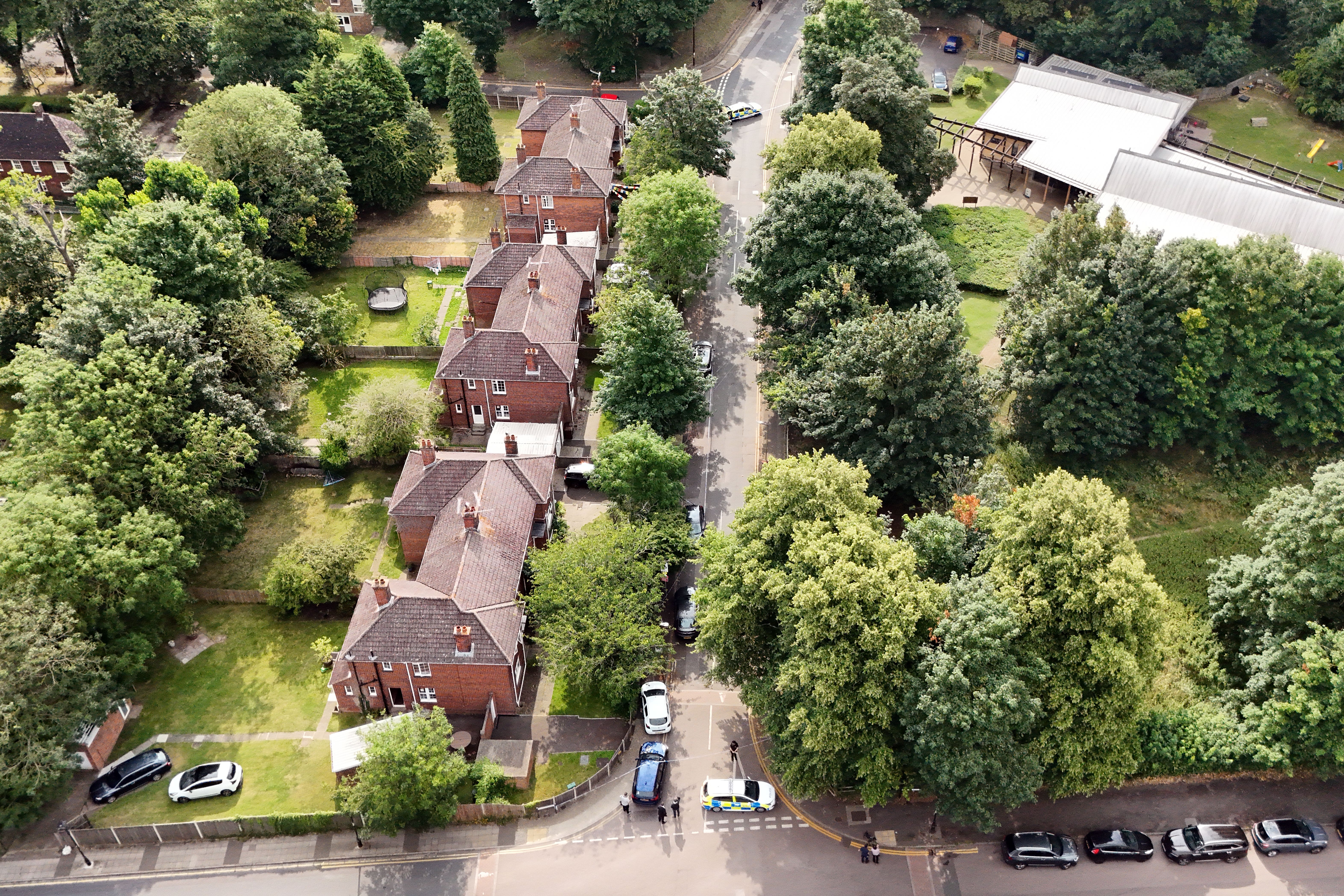 The scene at Sally Port Gardens in Gillingham, Kent, after a soldier in uniform was stabbed on Tuesday evening, close to Brompton Barracks. (Gareth Fuller/PA)