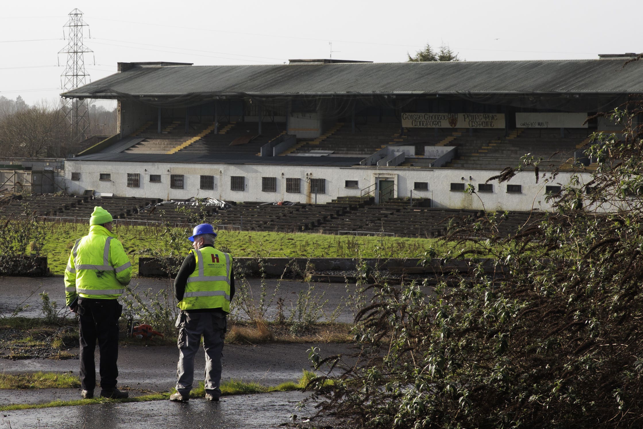 Workmen at Casement Park GAA stadium in Belfast, Northern Ireland (Liam McBurney/PA)