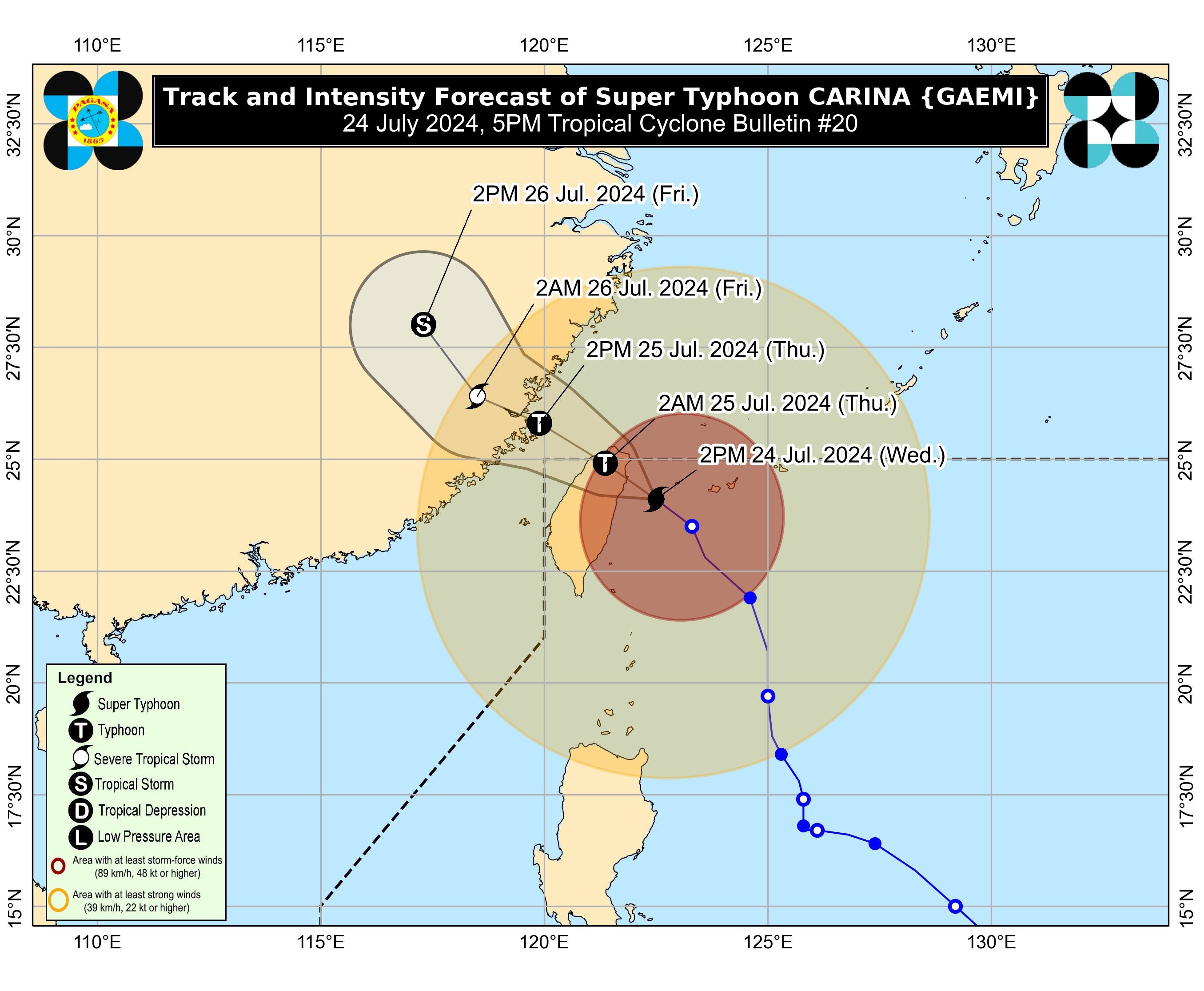 地図はハリケーン ジェイミーの予想到着時間を示しています