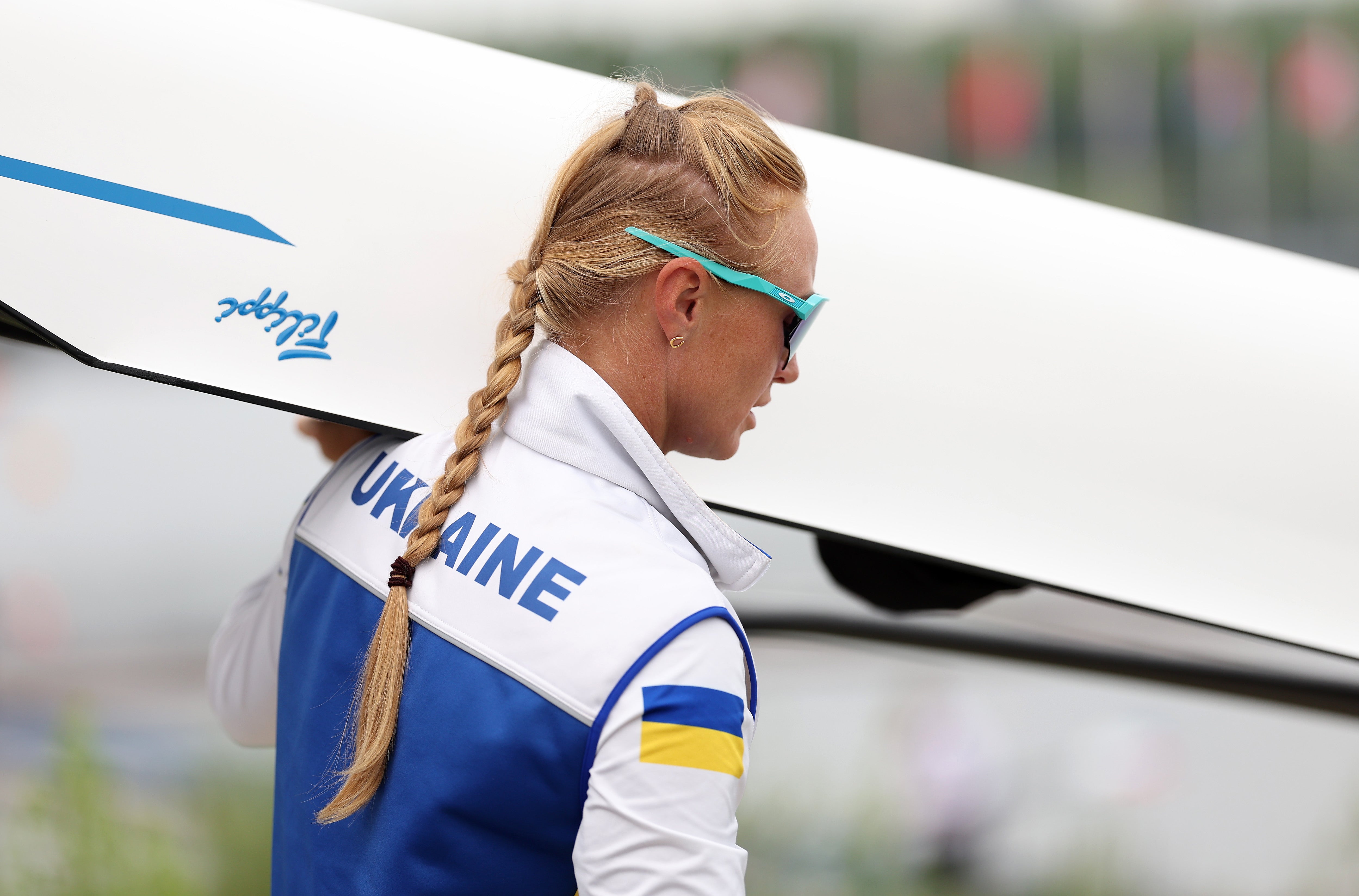 Anastasiia Kozhenkova of Team Ukraine walks out to the water in Paris