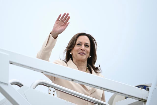 <p>Kamala Harris boards Air Force Two in Maryland to head to a sorority event in Indiana on July 24. A Fox News host is  under fire for a comment made about the trip. </p>