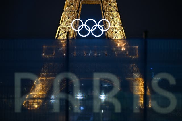 <p>The Eiffel Tower bearing the Olympic rings ahead of the Games</p>