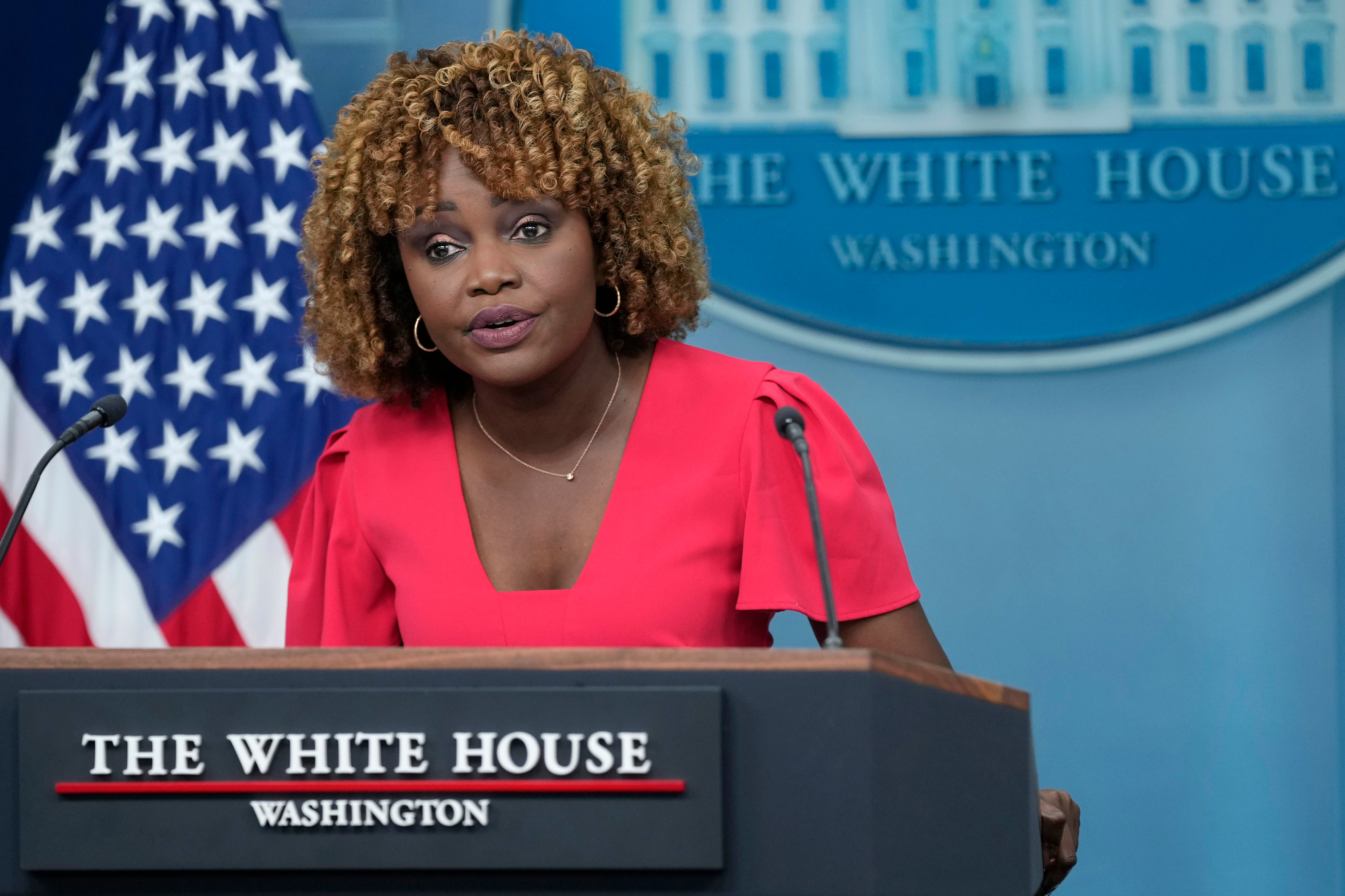 White House press secretary Karine Jean-Pierre speaks during the daily briefing at the White House on July 24.