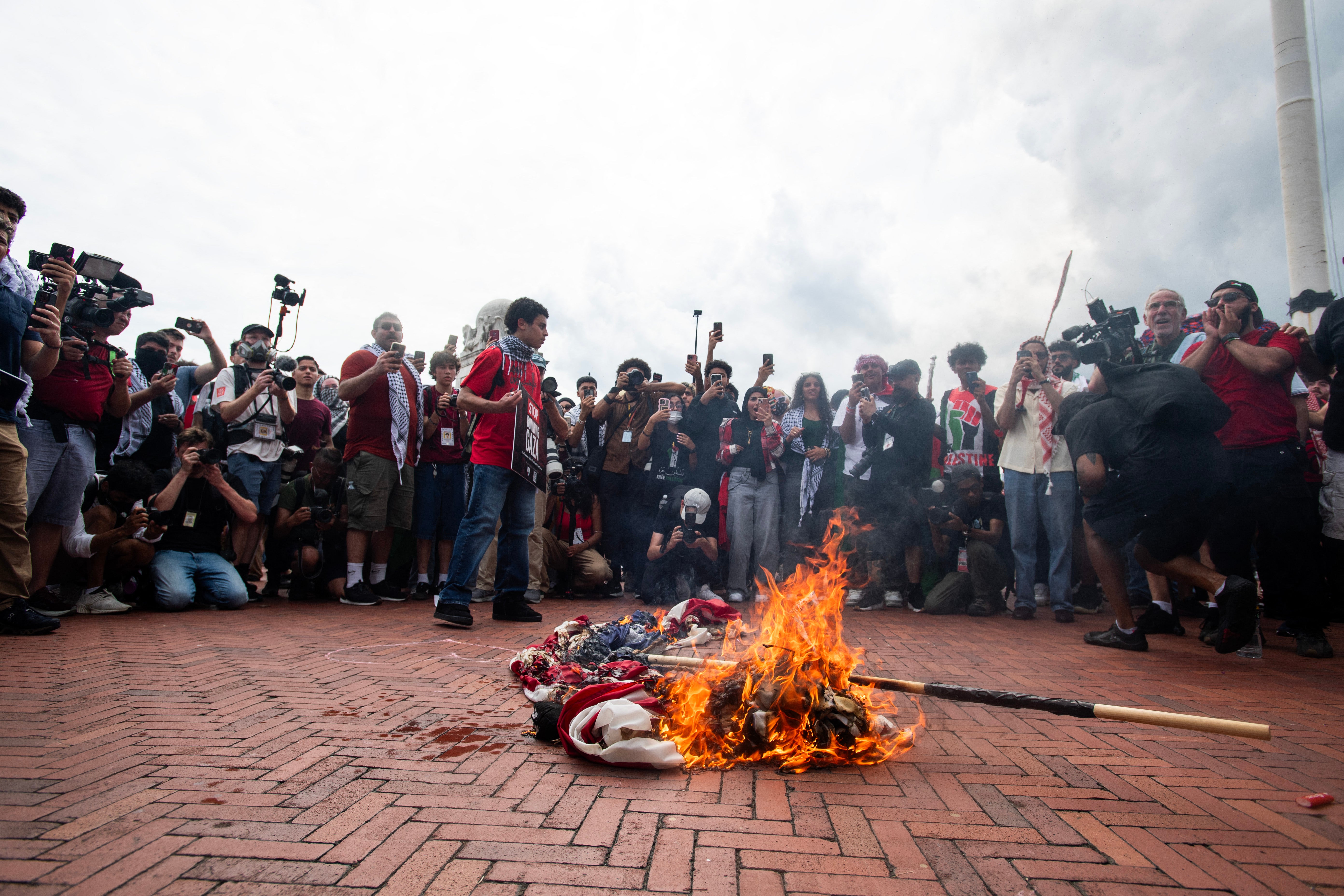 Pro-Palestinian protesters burned flags and clashed with police during protests on Wednesday in Washington, DC. The violence was widely condemned by both Biden and Harris, who, in a statement on Thursday, denounced the “despicable acts by unpatriotic protestors and dangerous hate-fueled rhetoric.”