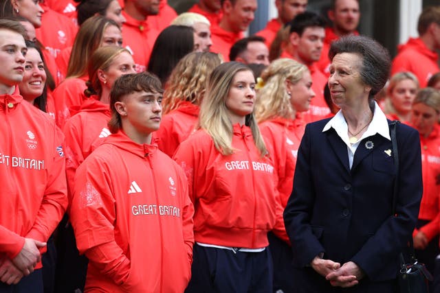 The Princess Royal joins members of Team GB at the British Embassy in Paris (Richard Pelham/PA)