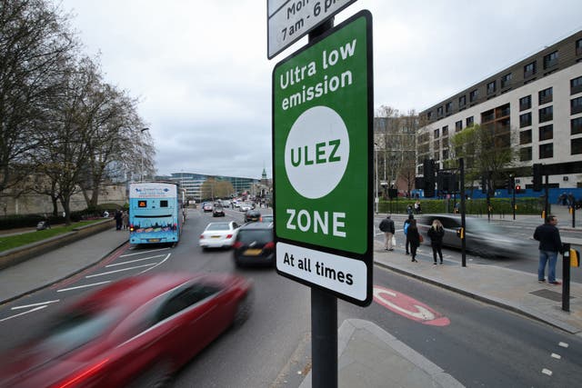 Levels of a harmful air pollutant from cars and vans in outer London are lower than if the ultra low emission zone (Ulez) was not expanded, according to a new City Hall report (Yui Mok/PA)