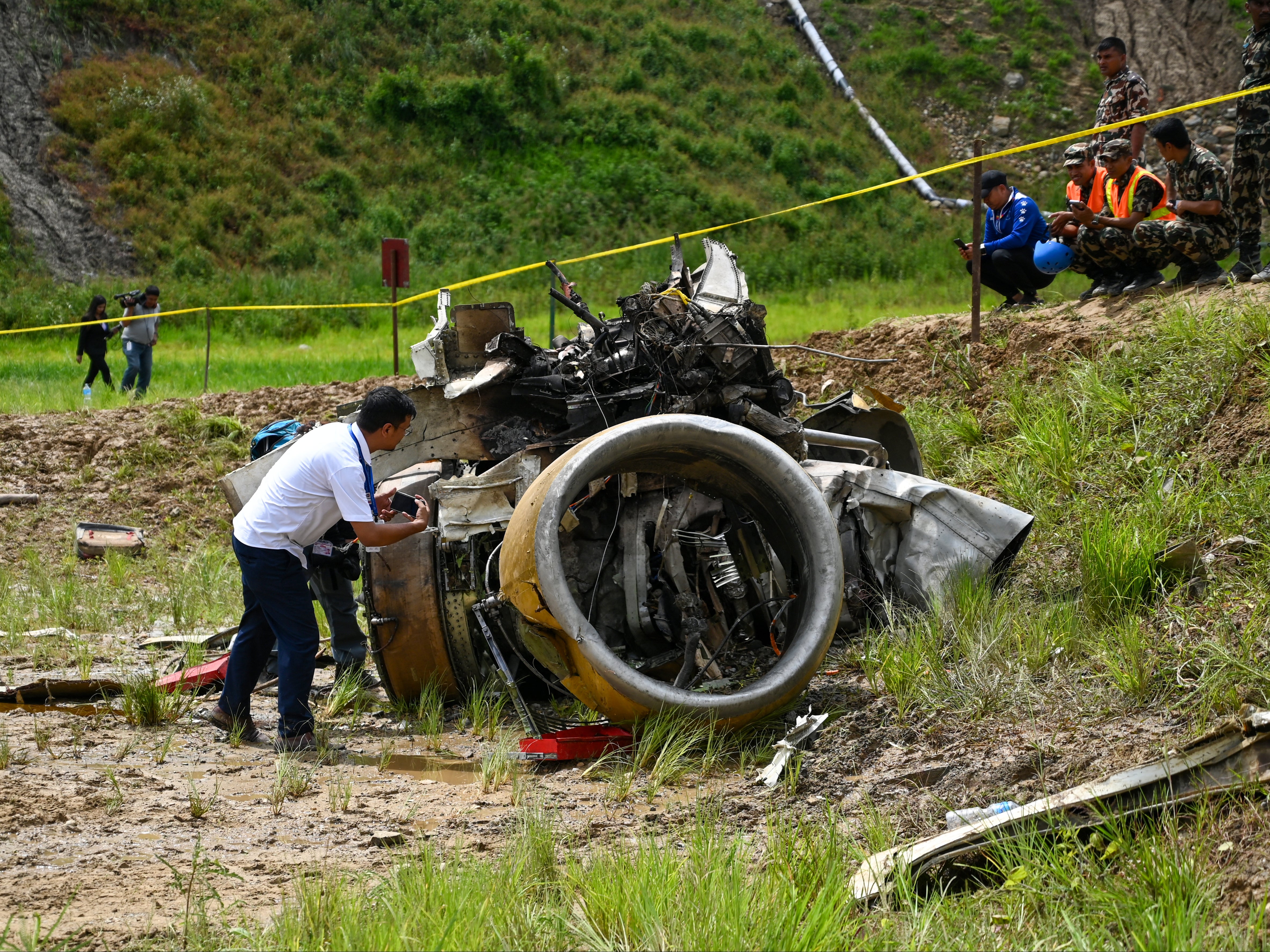 Crashed Saurya Airlines plane at Kathmandu airport on 24 July 2024