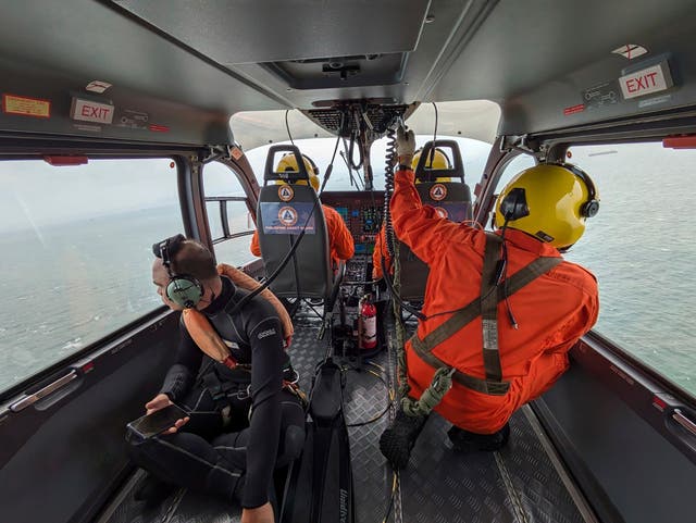 <p>An aerial survey is conducted by Coast Guard Aviation Command as part of the oil spill response operation in Manila Bay, Philippines</p>