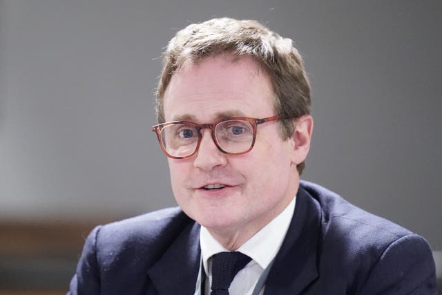 <p>Tom Tugendhat during the Northern Research Group conference at Doncaster Racecourse (Danny Lawson/PA)</p>