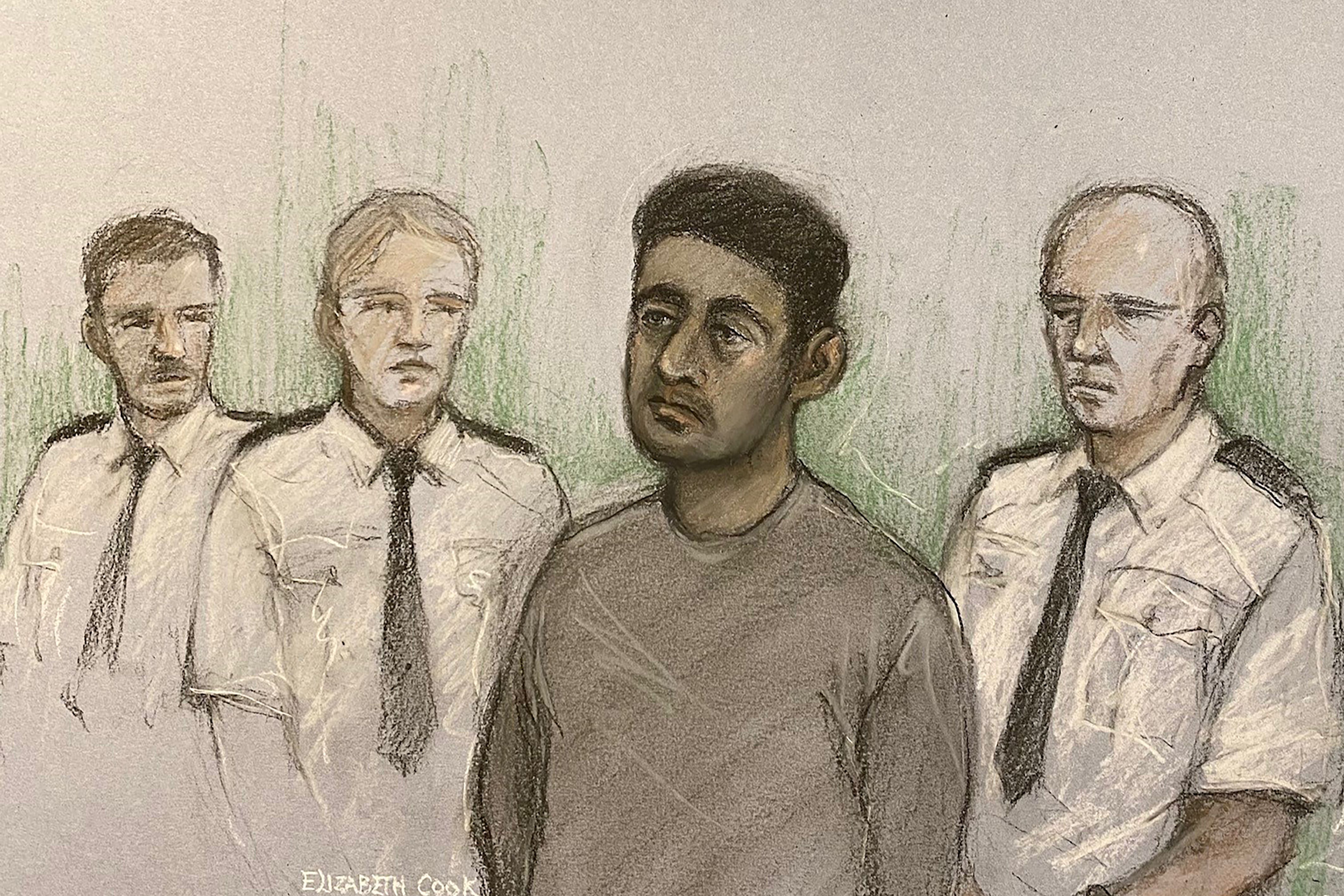 Court artist drawing of Habibur Masum appearing in the dock at Bradford Magistrates’ Court, West Yorkshire (Elizabeth Cook/PA)